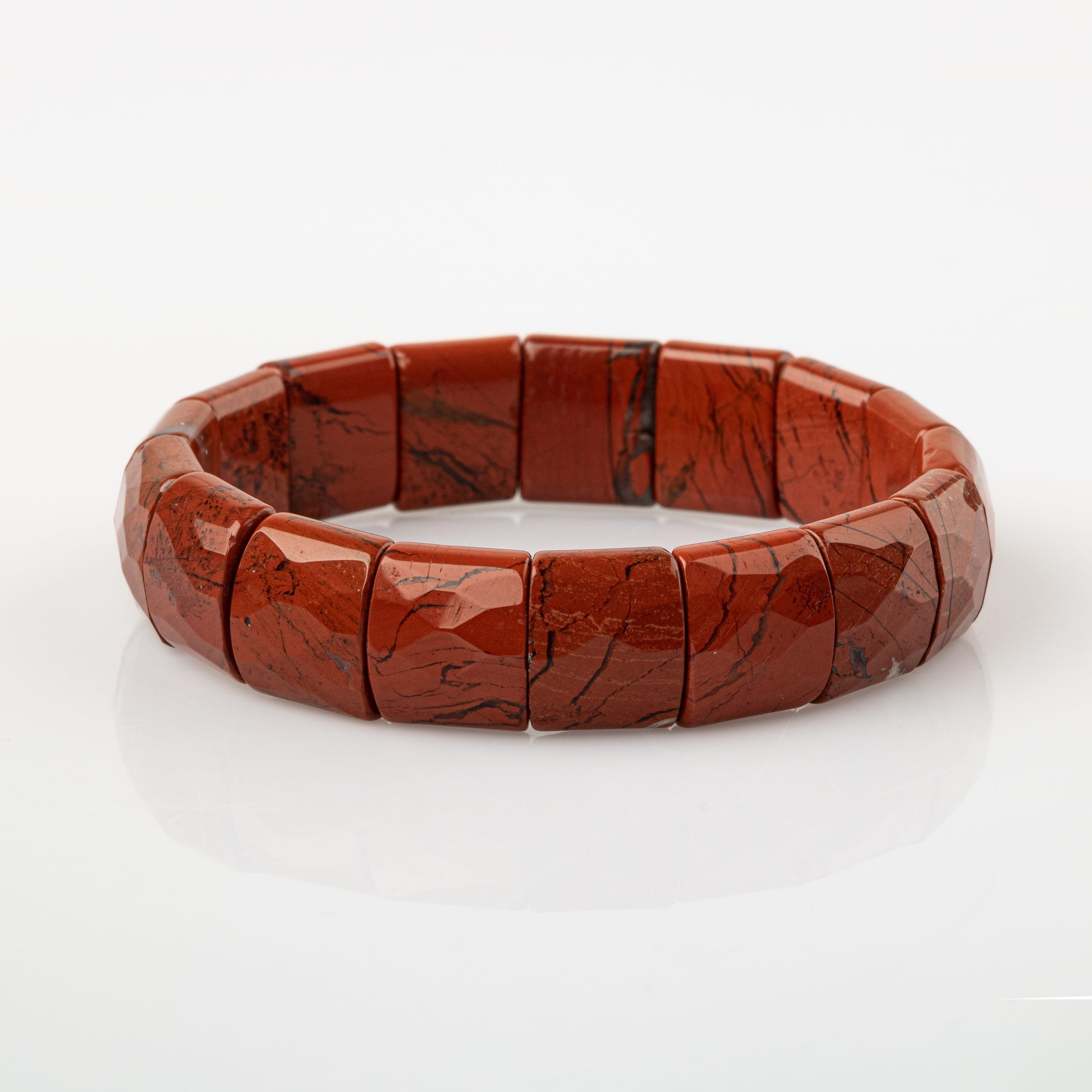 Certified Dragon Jasper Wide Cut Herringbone Natural Gemstone Bracelet