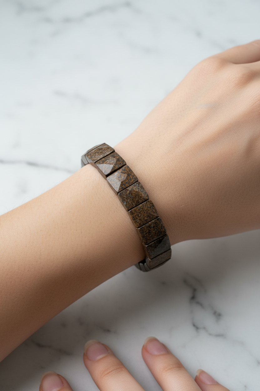 Bronzite Wide Cut Square Cut Natural Gemstone Bracelet