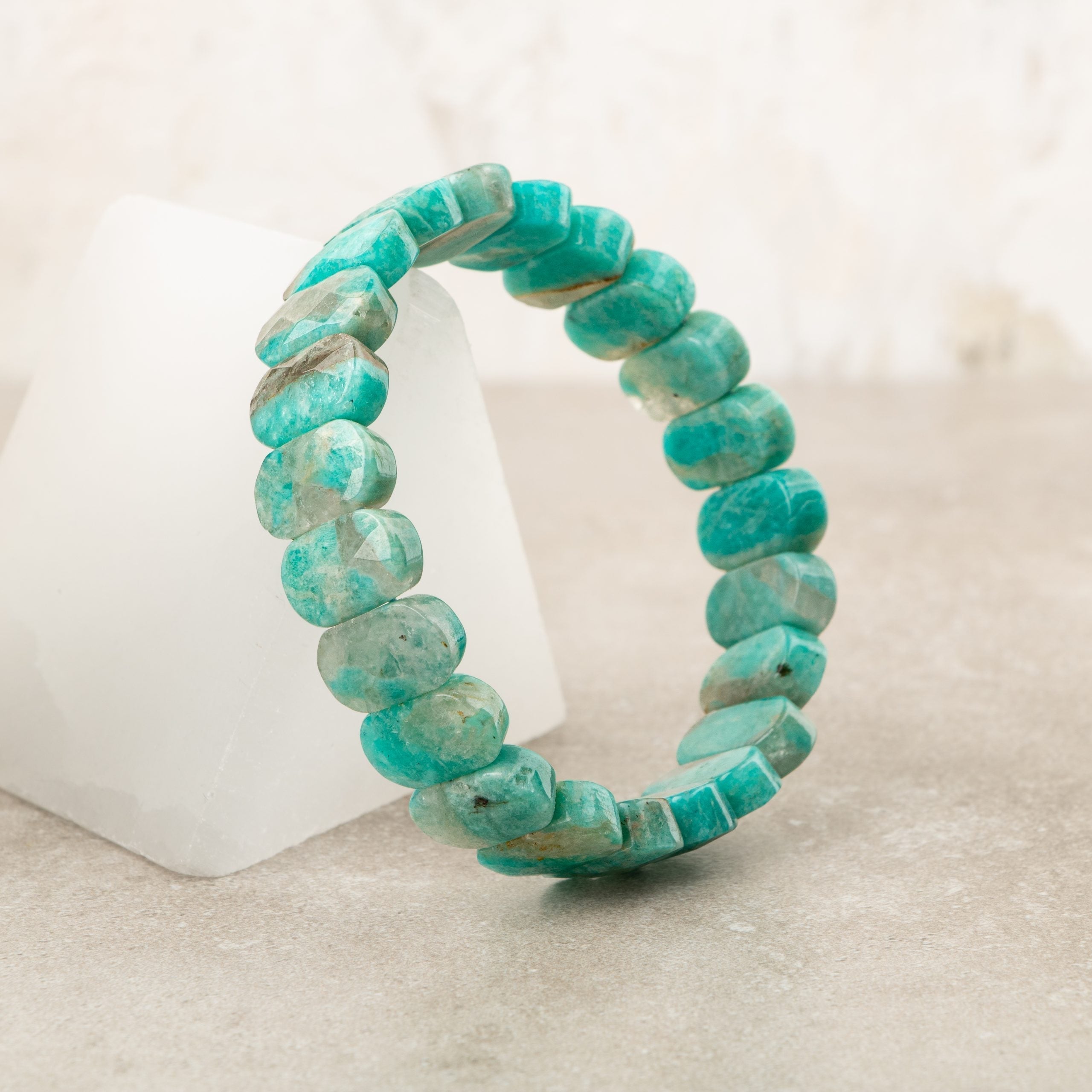Certified Amazonite Wide Cut Natural Gemstone Bracelet