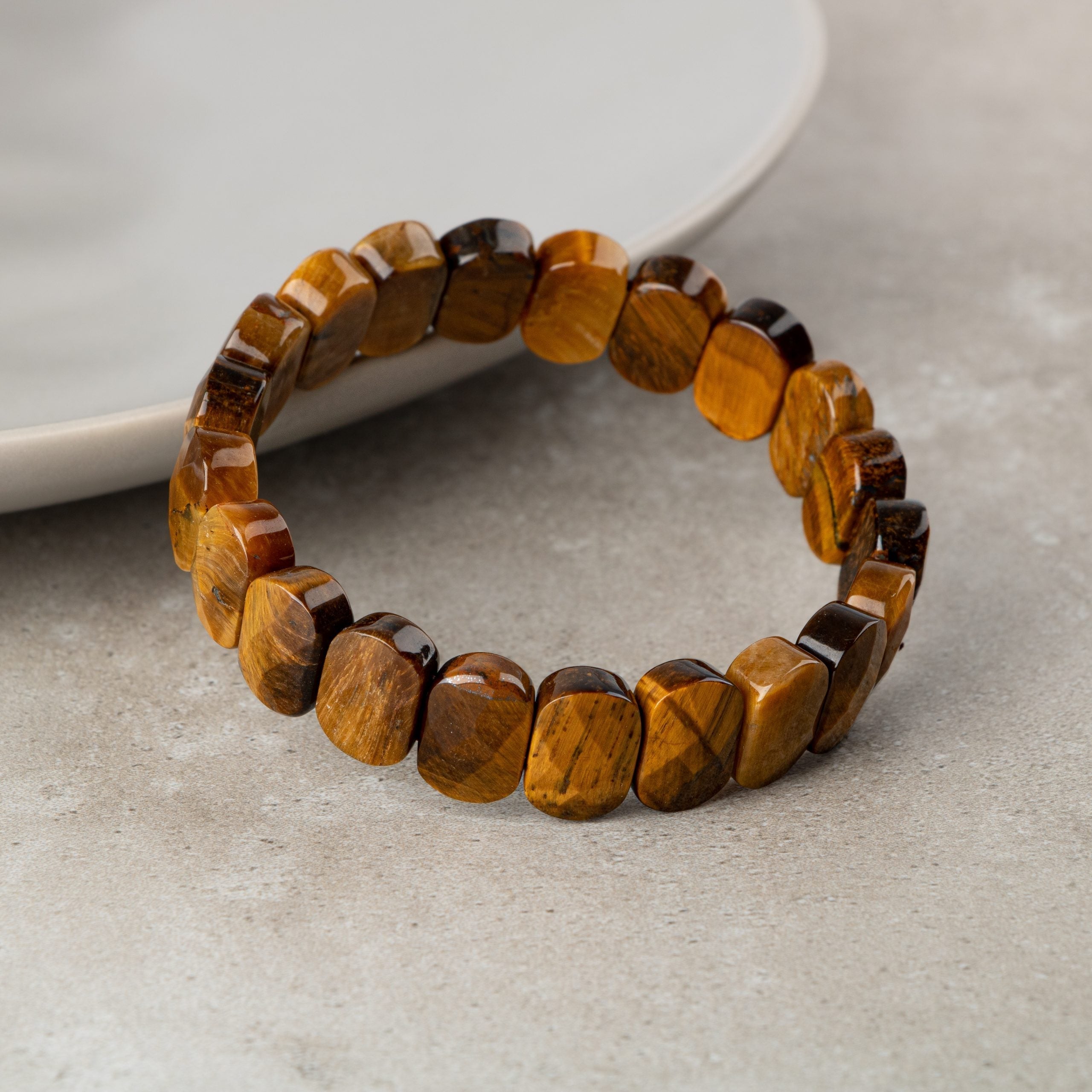 Certified Yellow Tiger's Eye Wide Cut Natural Gemstone Bracelet