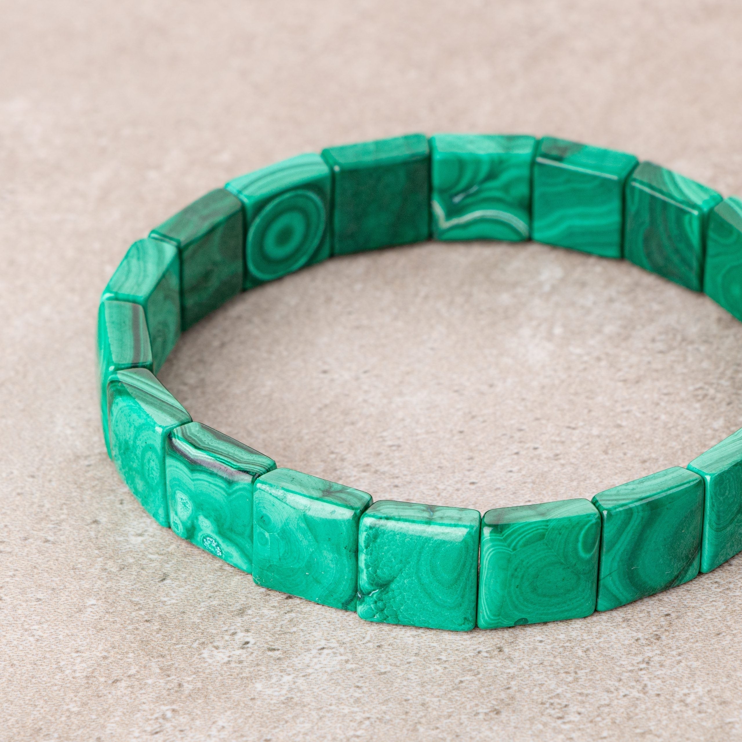 Certified Malachite Wide Cut Square Cut Natural Gemstone Bracelet