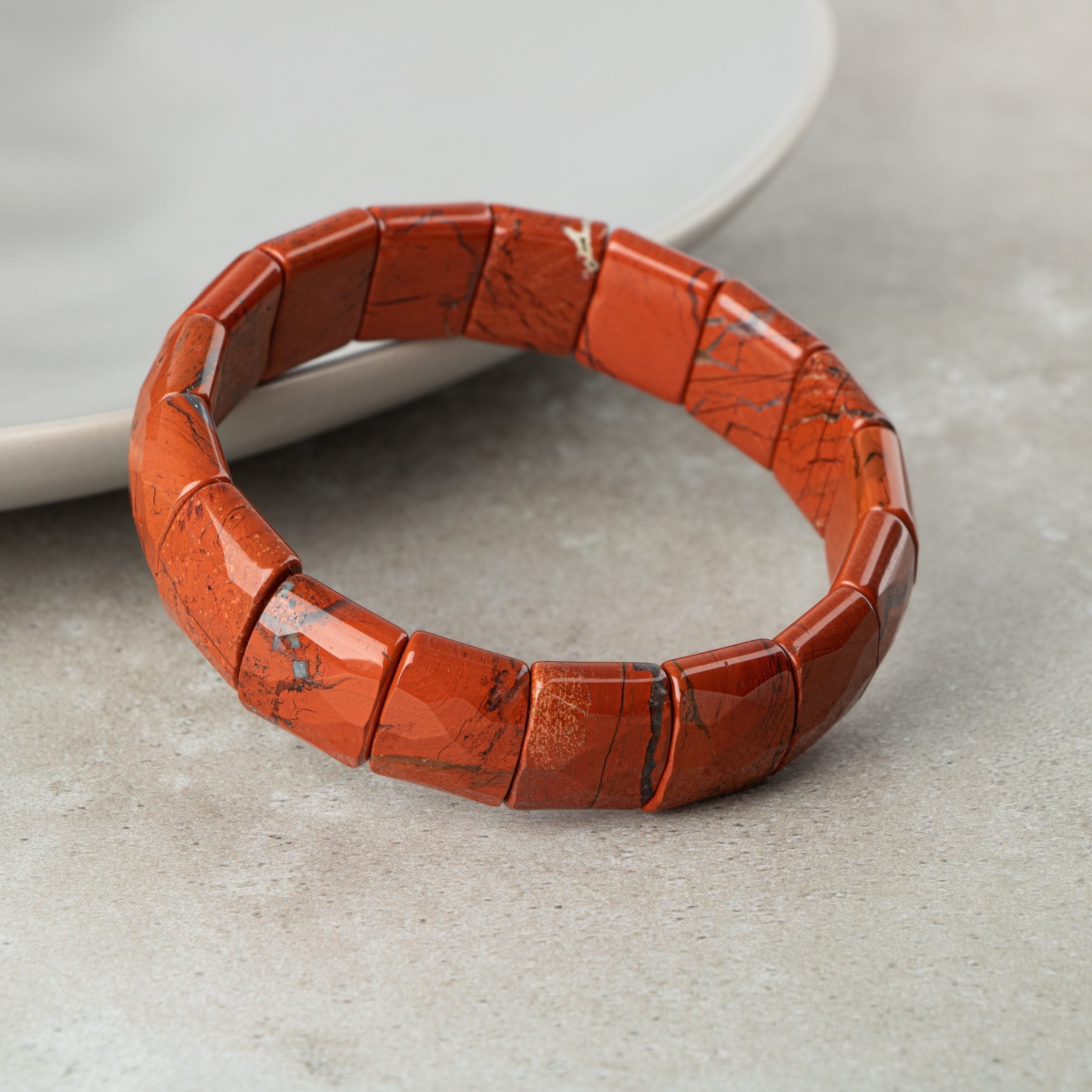 Certified Dragon Jasper Wide Cut Herringbone Natural Gemstone Bracelet