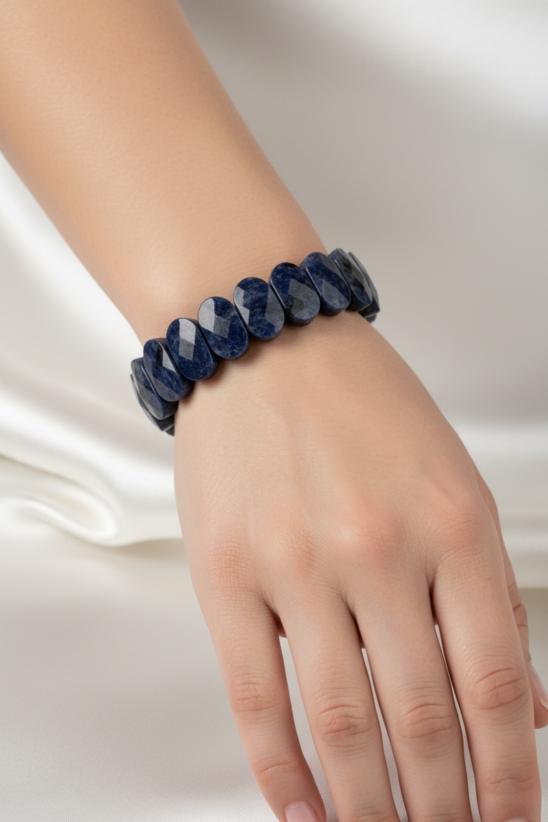 Laboratory Certified Dumortierite Wide Cut Natural Gemstone Bracelet