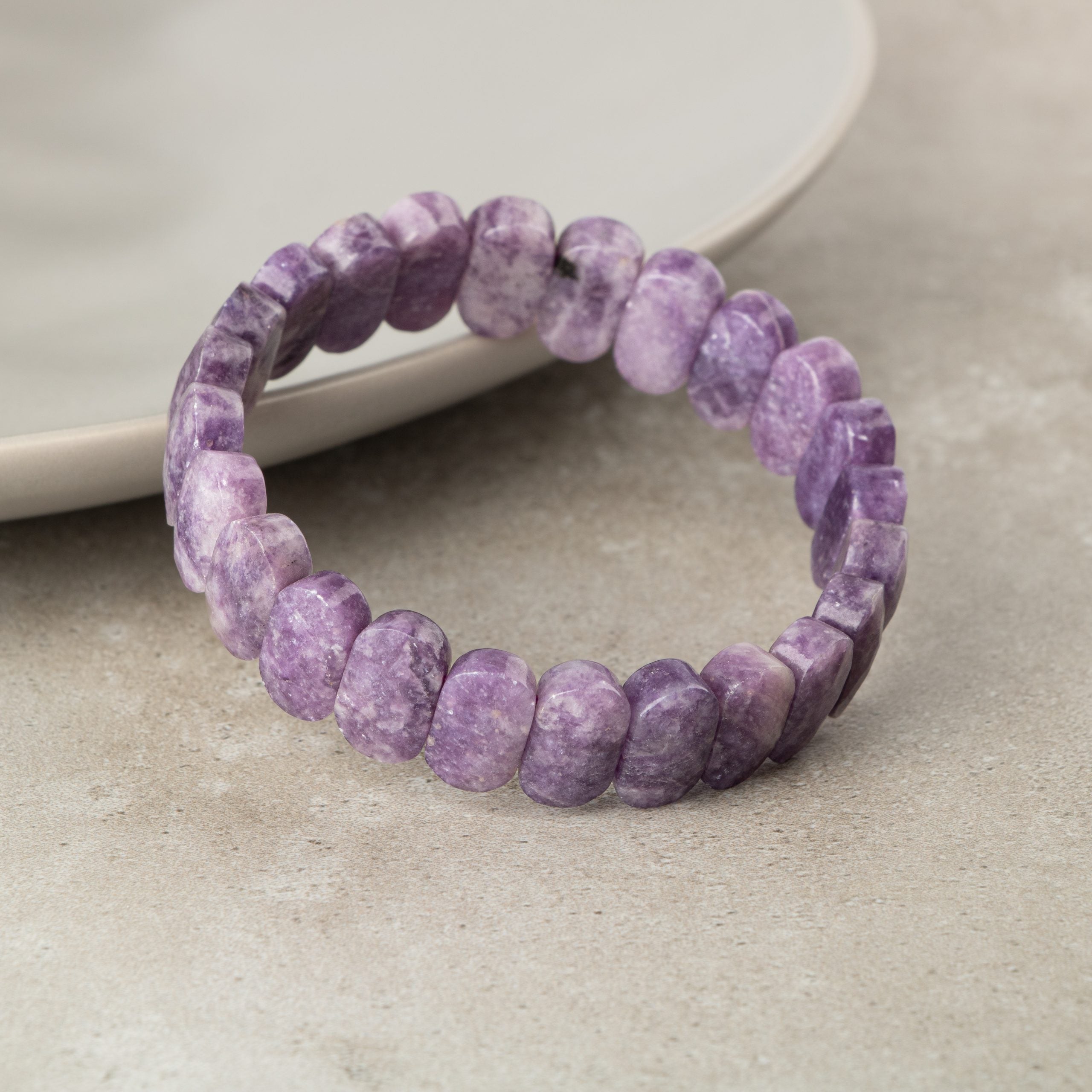 Certified Lepidolite Wide Cut Natural Gemstone Bracelet