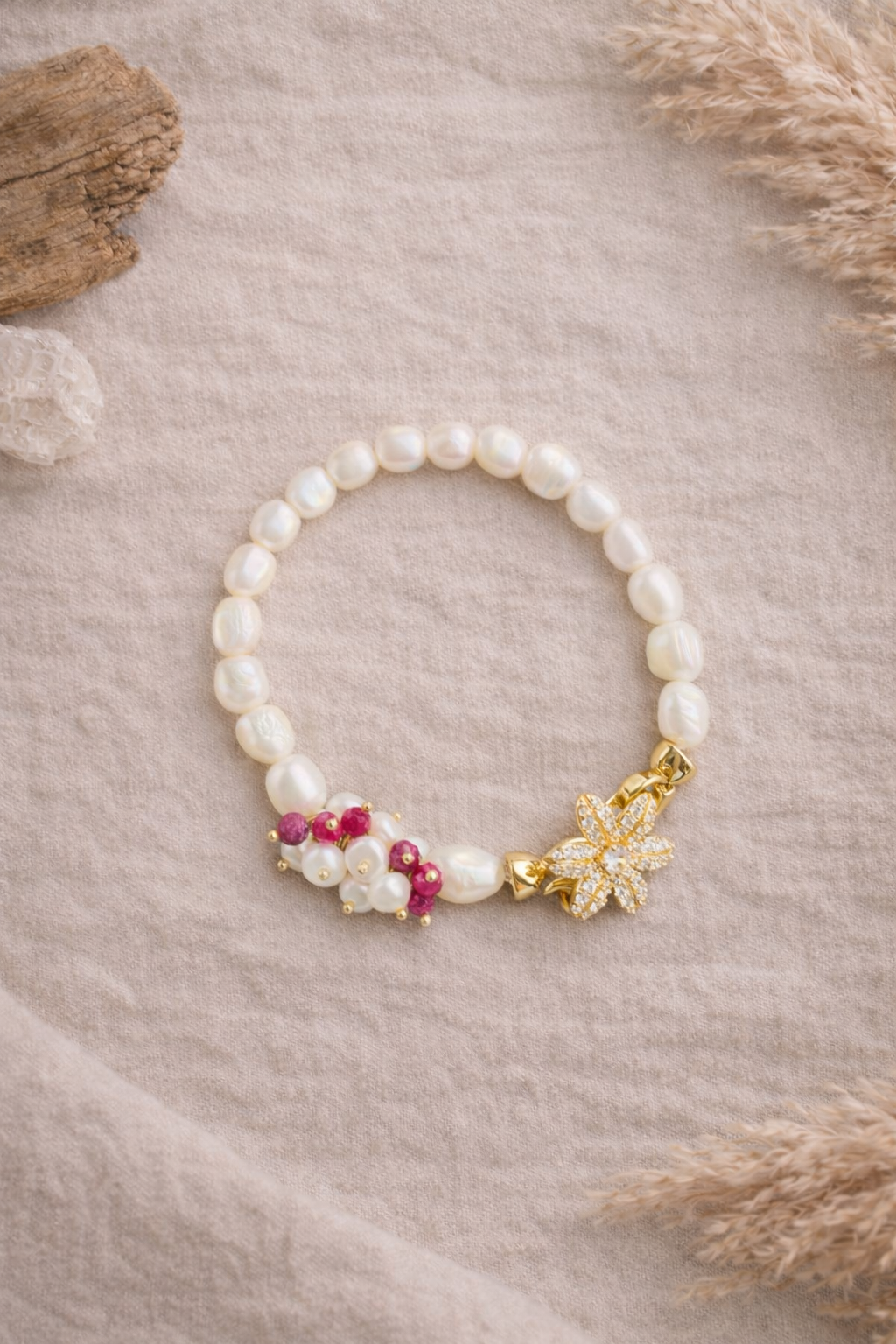 Laboratory Certified Ruby & Pearl 925 Sterling Silver Bracelet