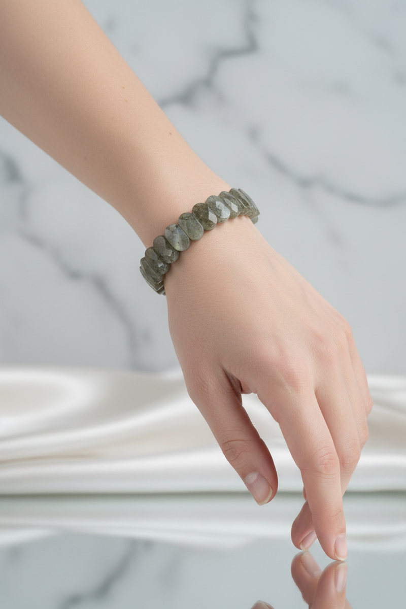 Laboratory Certified Labradorite Wide Cut Natural Gemstone Bracelet