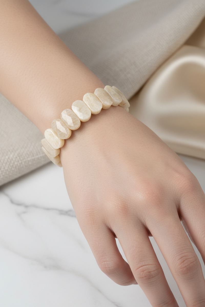 Laboratory Certified Moonstone Wide Cut Natural Gemstone Bracelet