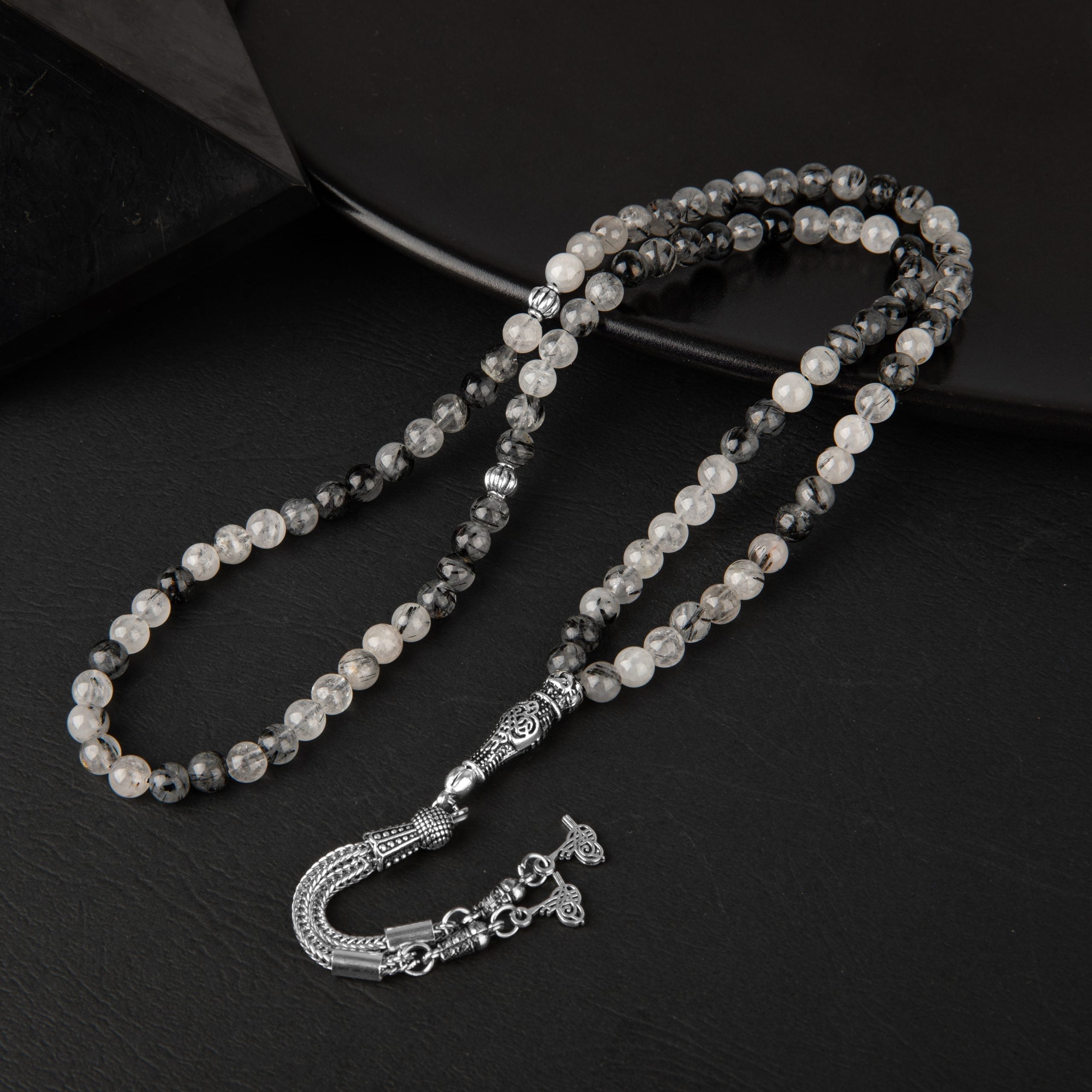 Rutilated Quartz Natural Gemstone Prayer Beads 99-Bead – 6mm Handcrafted