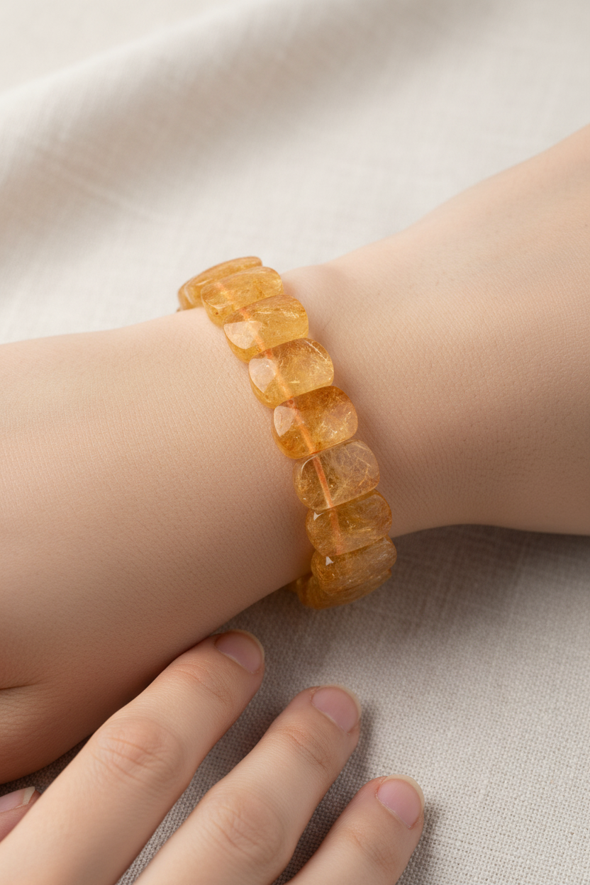 Citrine Wide Cut Special Cut Natural Gemstone Bracelet