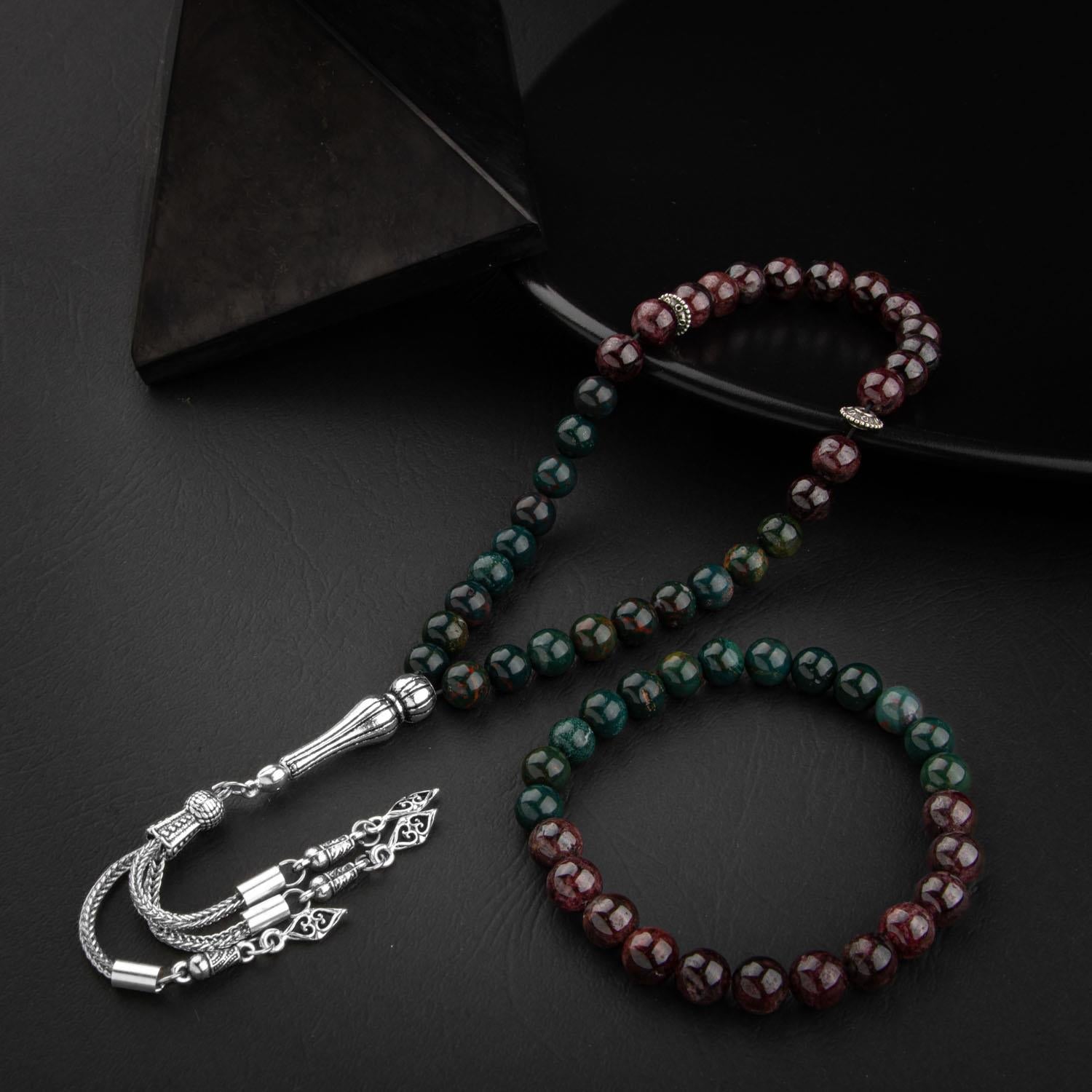 Bloodstone & Burgundy Garnet Natural Gemstone Prayer Beads & Bracelet Set