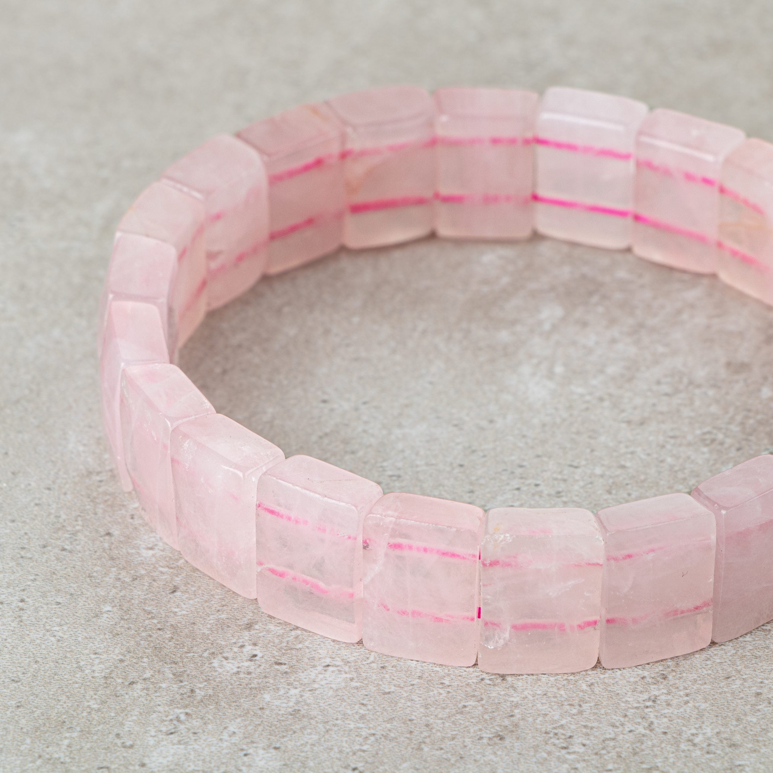 Certified Rose Quartz Wide Cut Square Cut Natural Gemstone Bracelet