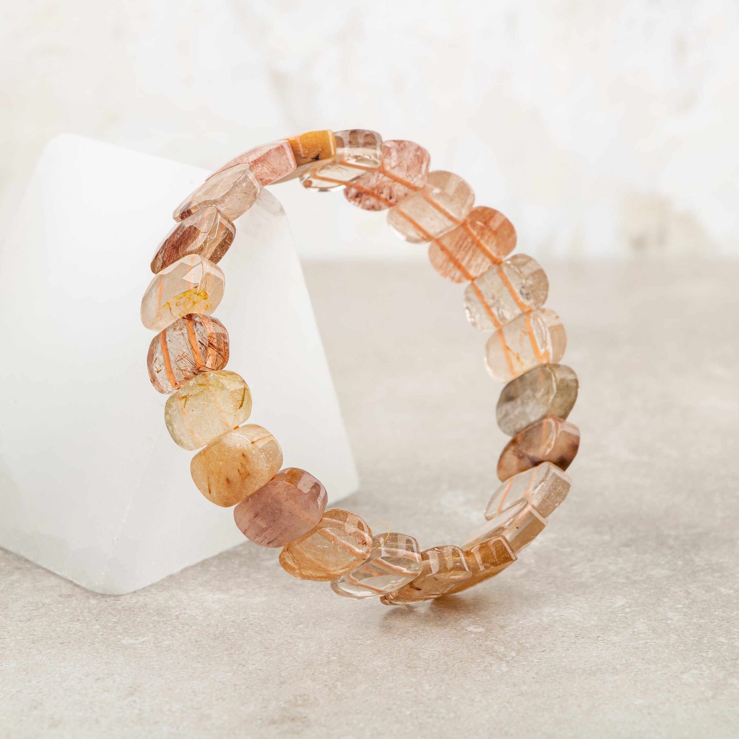 Certified Golden Rutilated Quartz Wide Cut Natural Gemstone Bracelet