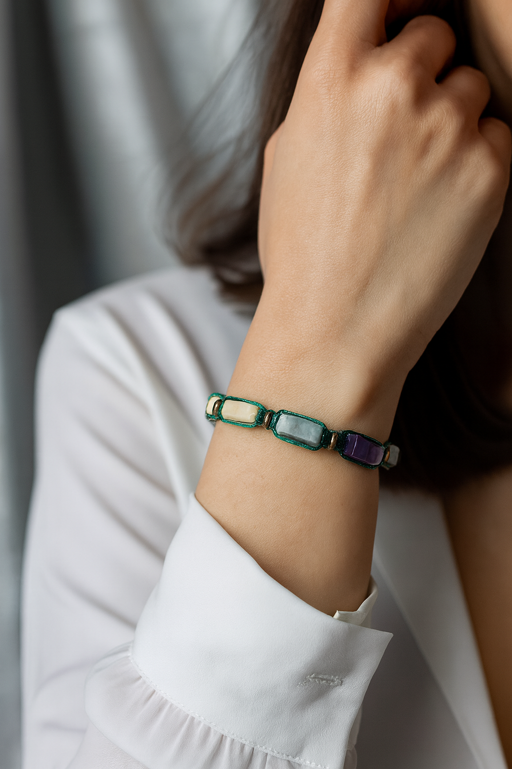 Laboratory Certified Aquarius Zodiac Natural Stone Macramé Woven Bracelet