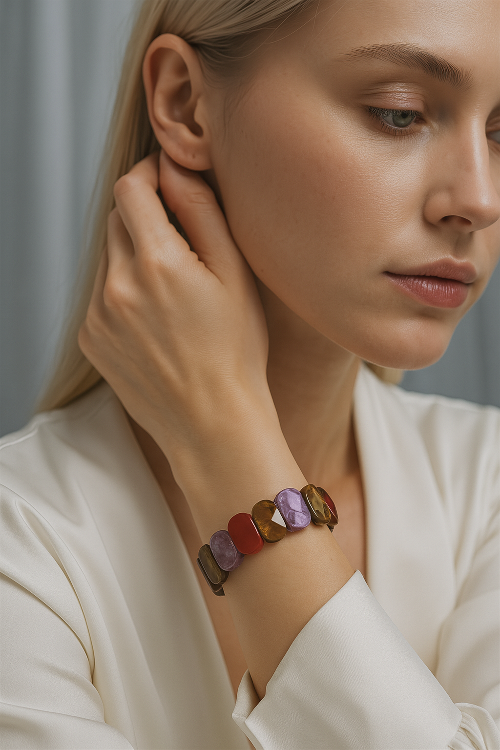 Laboratory Certified Aquarius Zodiac Wide-Cut Natural Stone Women’s Bracelet