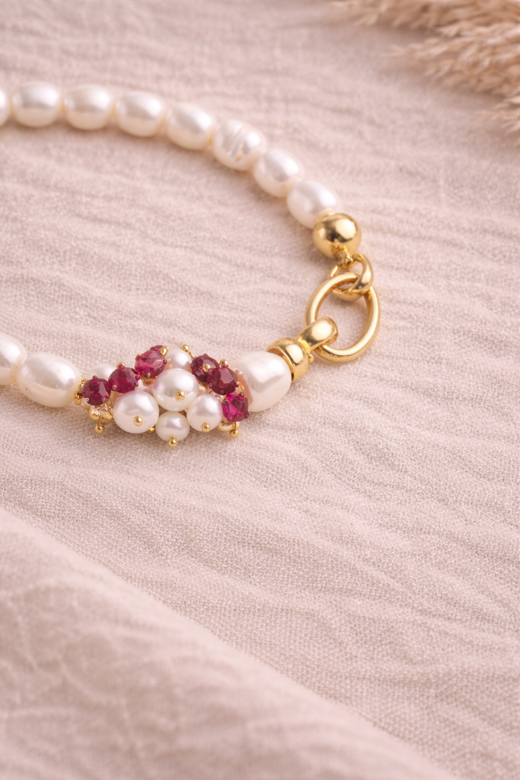 Laboratory Certified Ruby & Pearl 925 Sterling Silver Bracelet