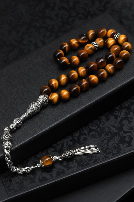 Laboratory Certified Tiger's Eye Natural Gemstone 925 Sterling Silver Prayer Beads