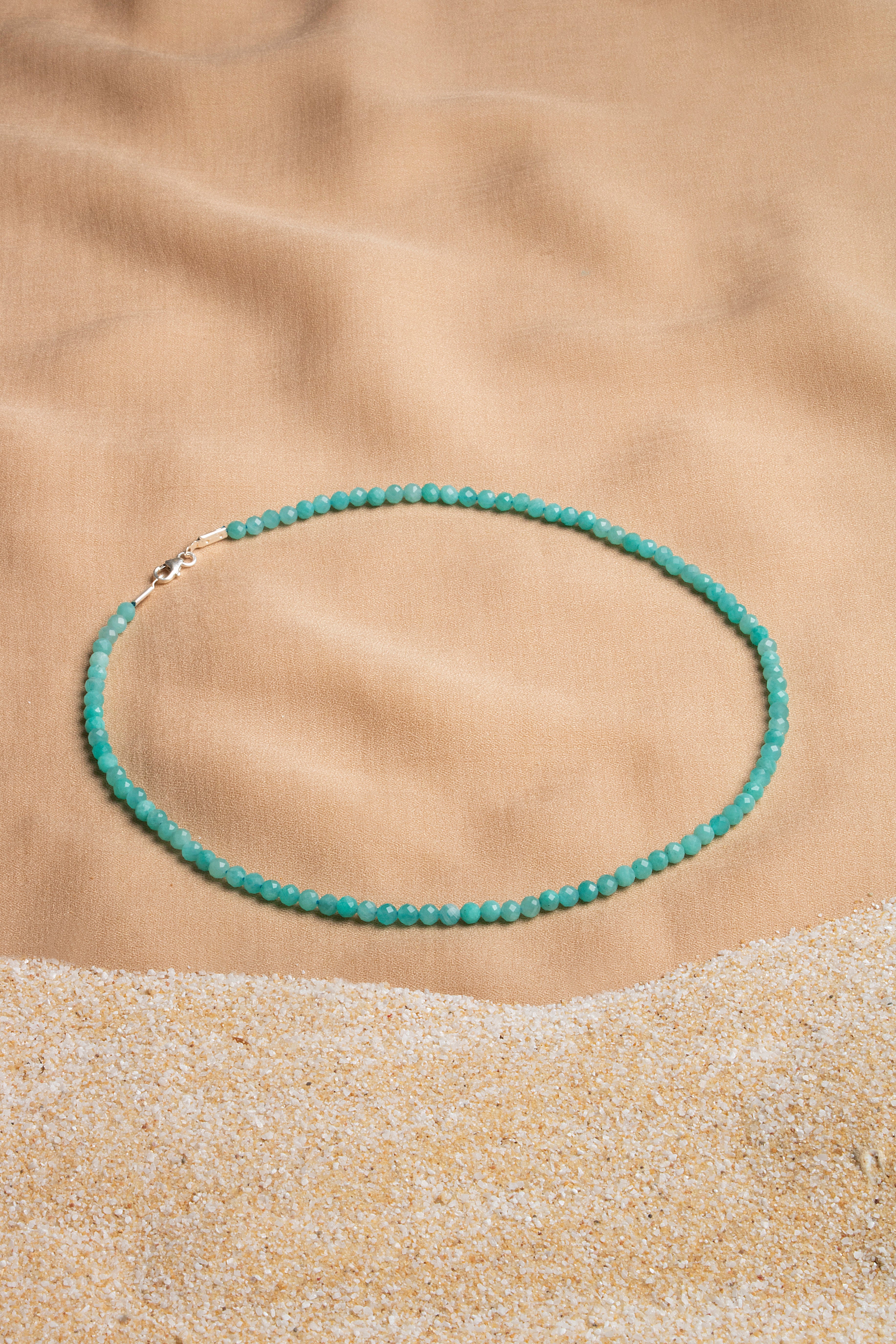 Laboratory Certified Amazonite Natural Stone Necklace 3–4 mm