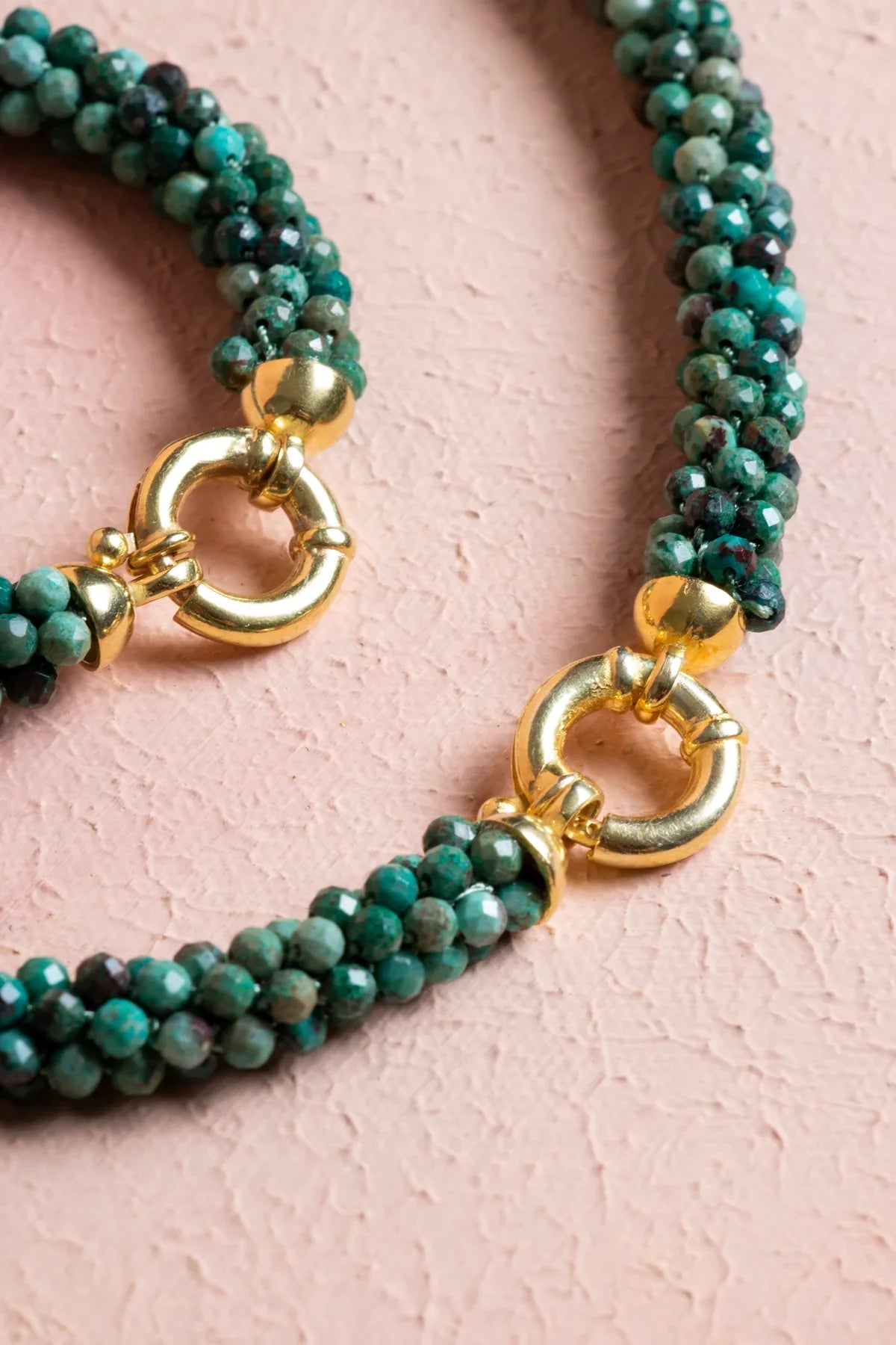 Laboratory Certified Handwoven Chrysocolla Set with Silver Clasp