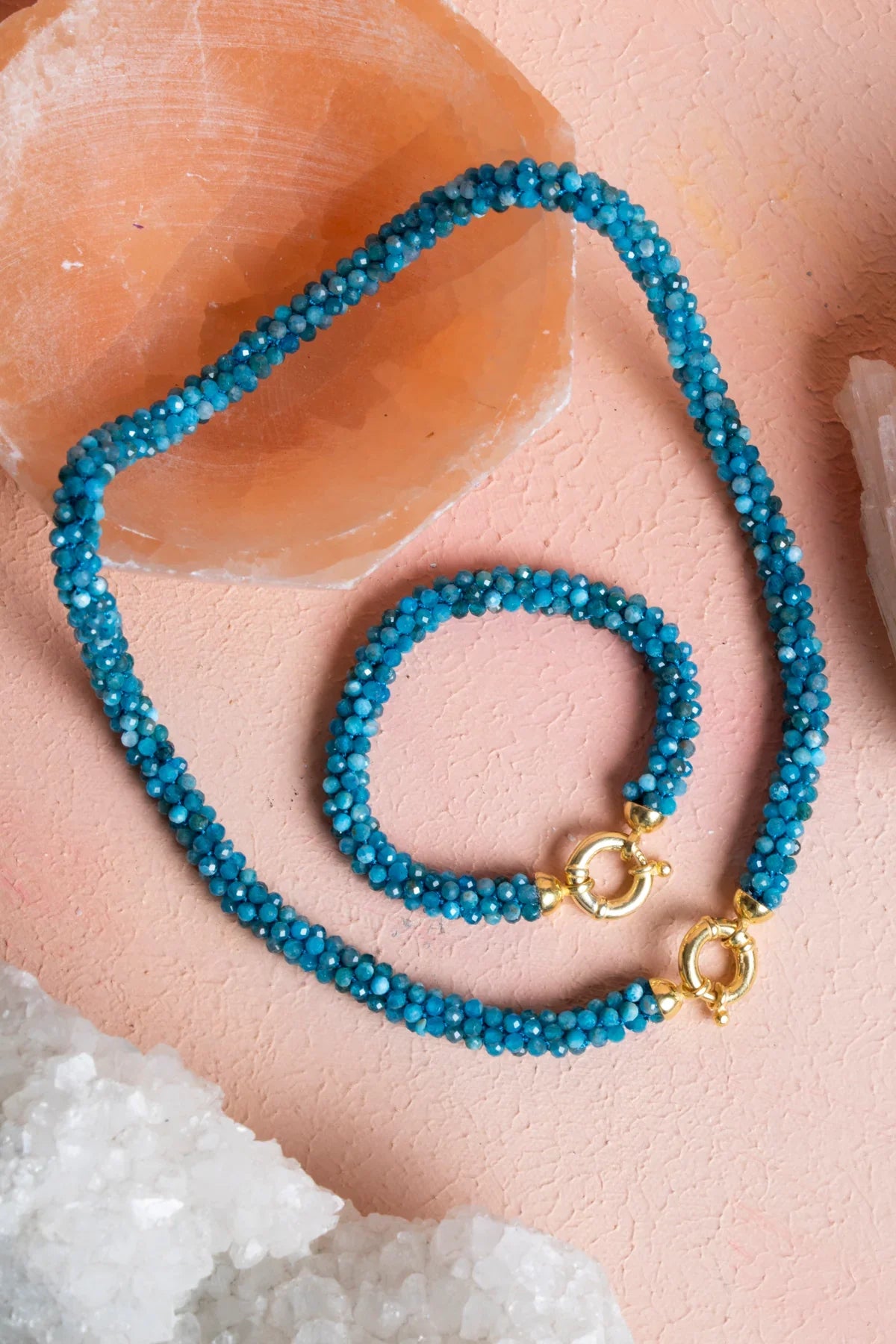 Laboratory Certified Handwoven Apatite Set with Silver Clasp