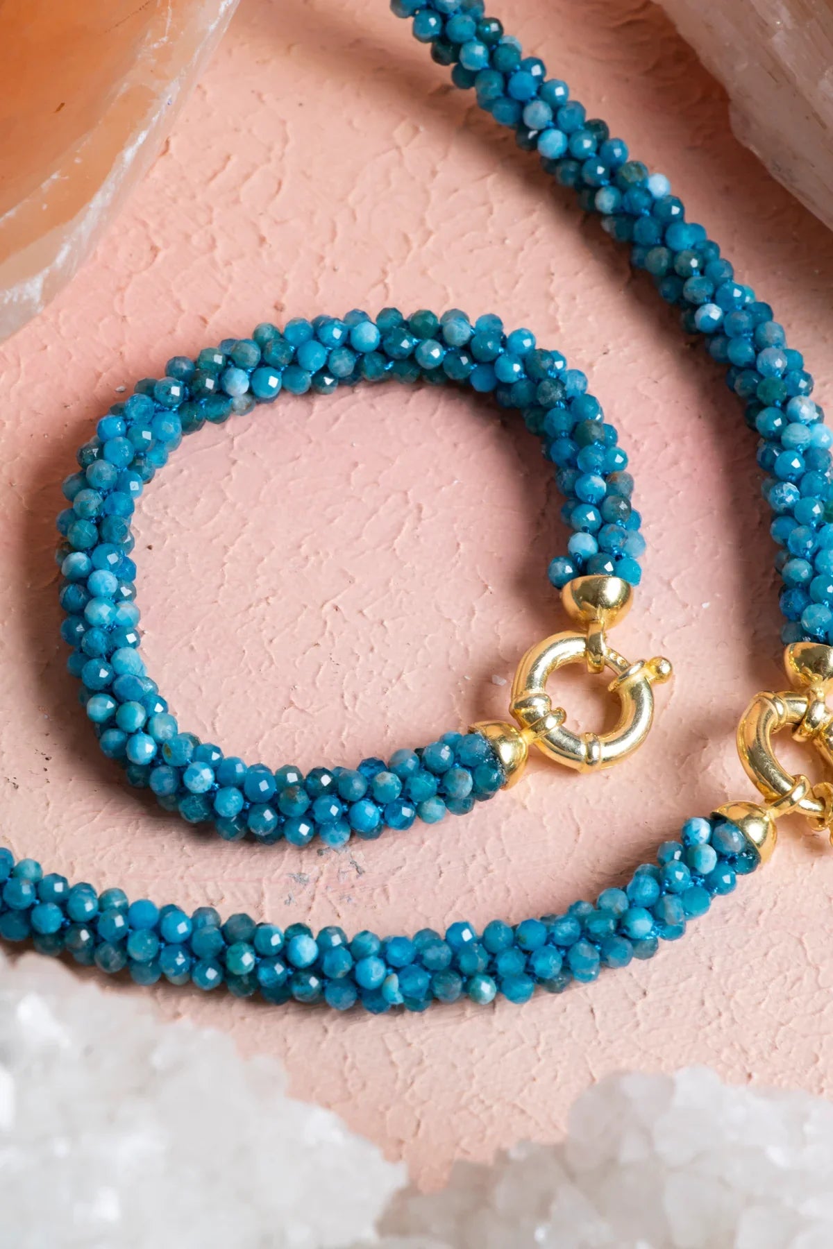 Laboratory Certified Handwoven Apatite Set with Silver Clasp