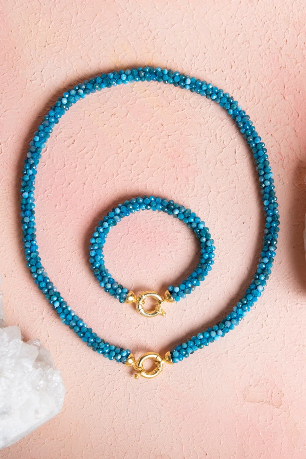 Laboratory Certified Handwoven Apatite Set with Silver Clasp