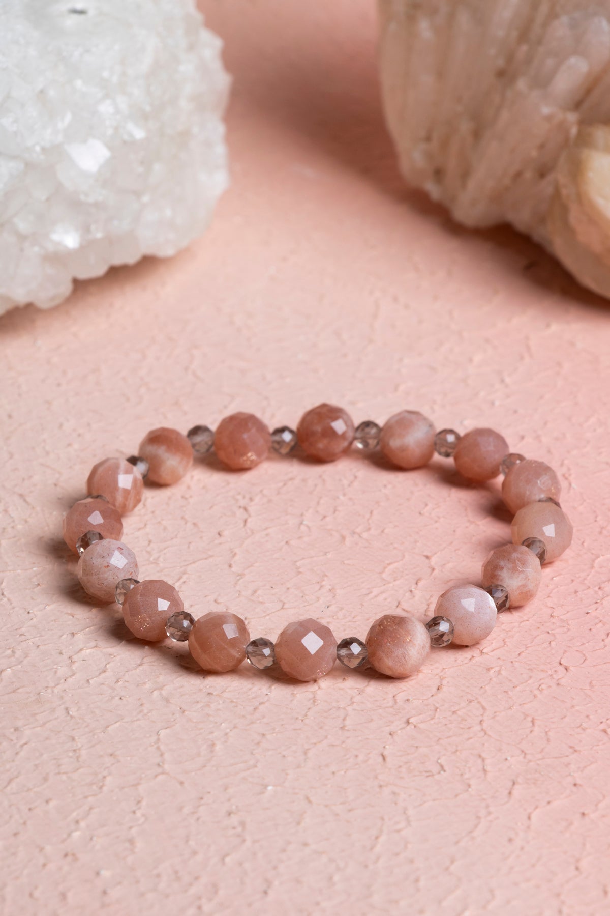 Laboratory Certified Sunstone & Smoky Quartz Natural Stone Bracelet