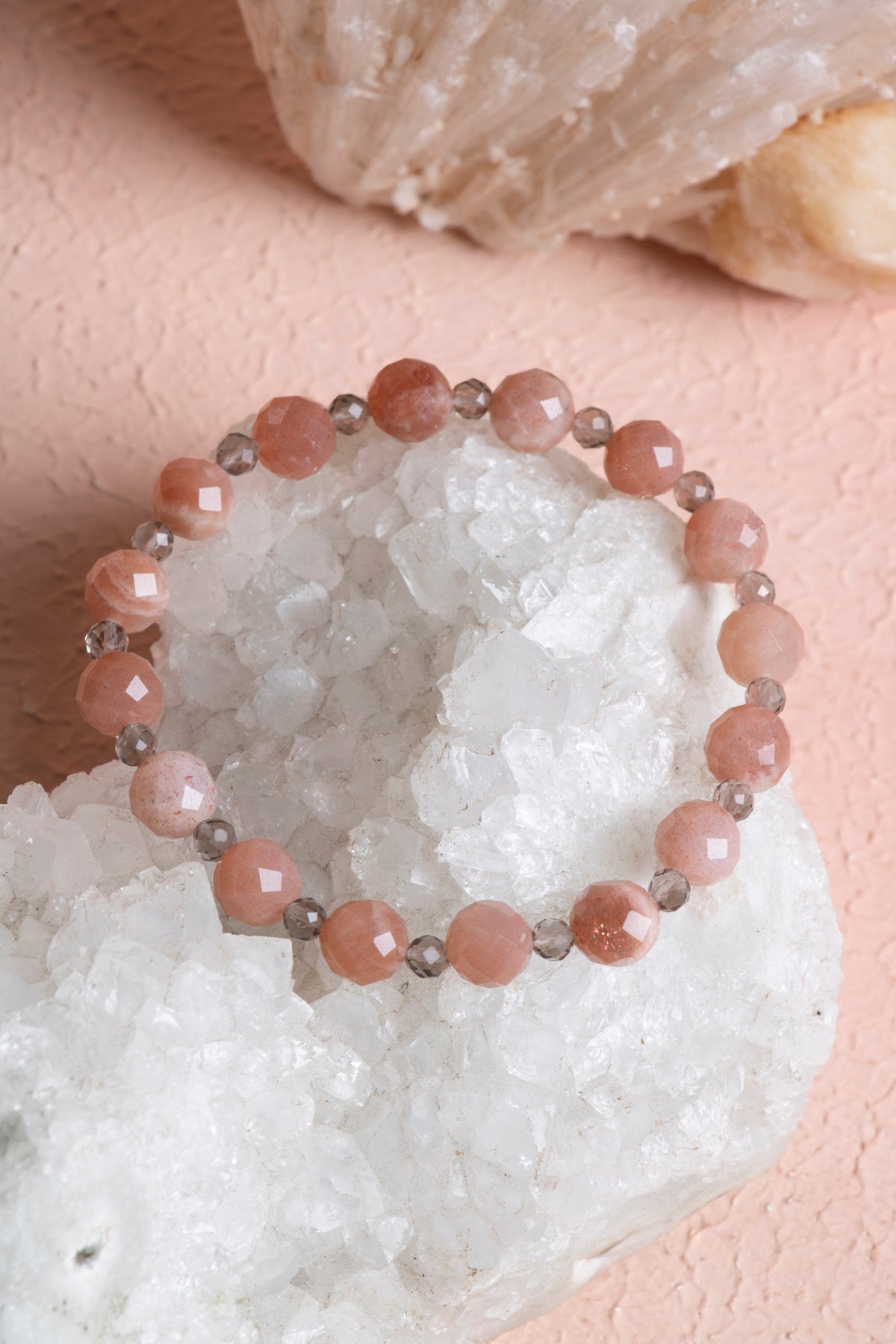 Laboratory Certified Sunstone & Smoky Quartz Natural Stone Bracelet