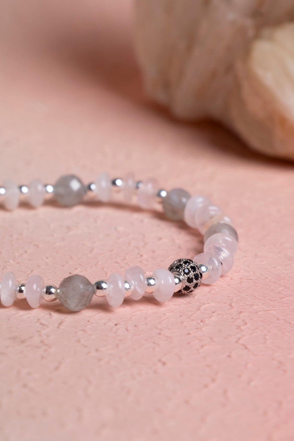 Laboratory Certified Rose Quartz, Hematite & Labradorite Natural Stone Bracelet