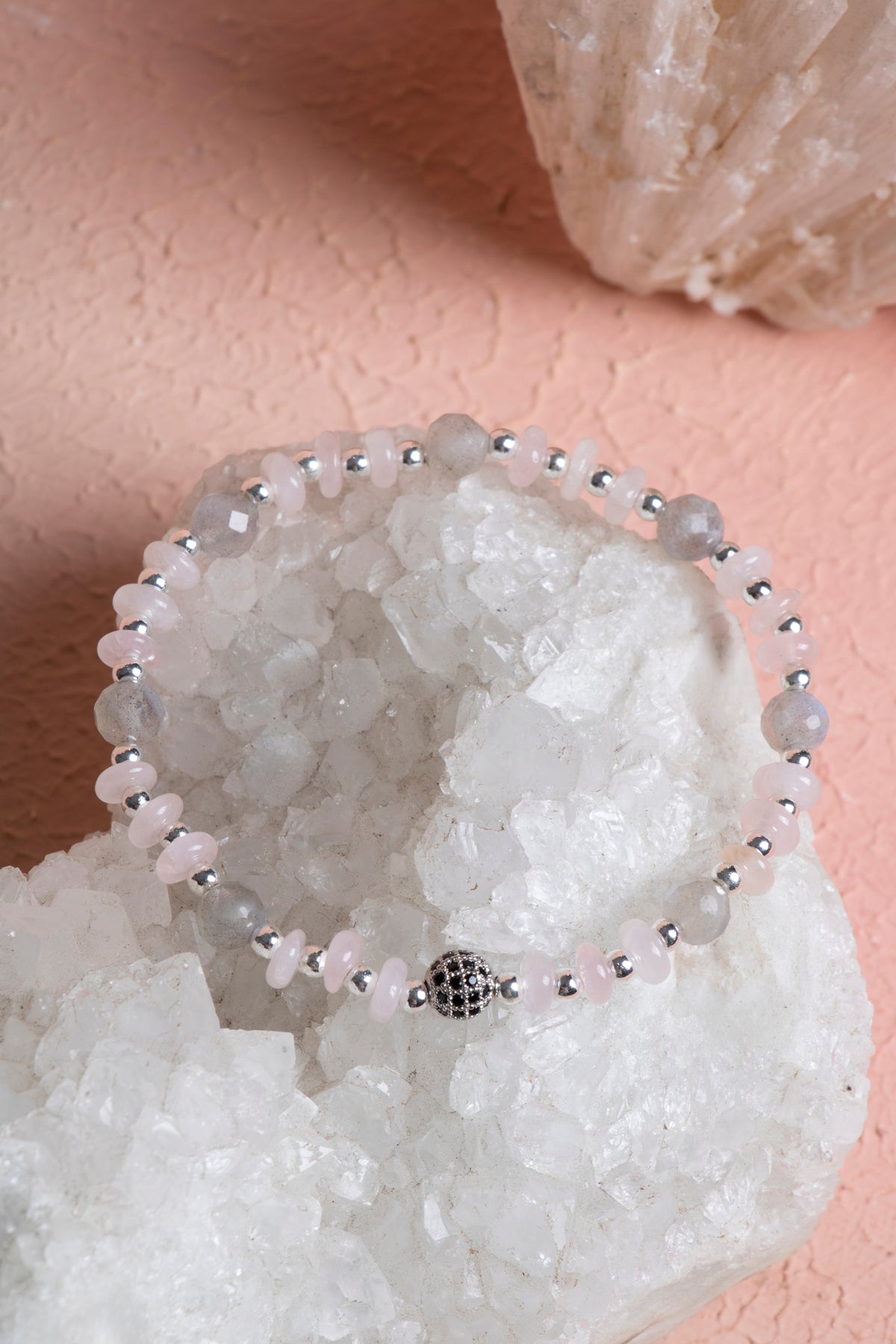Laboratory Certified Rose Quartz, Hematite & Labradorite Natural Stone Bracelet