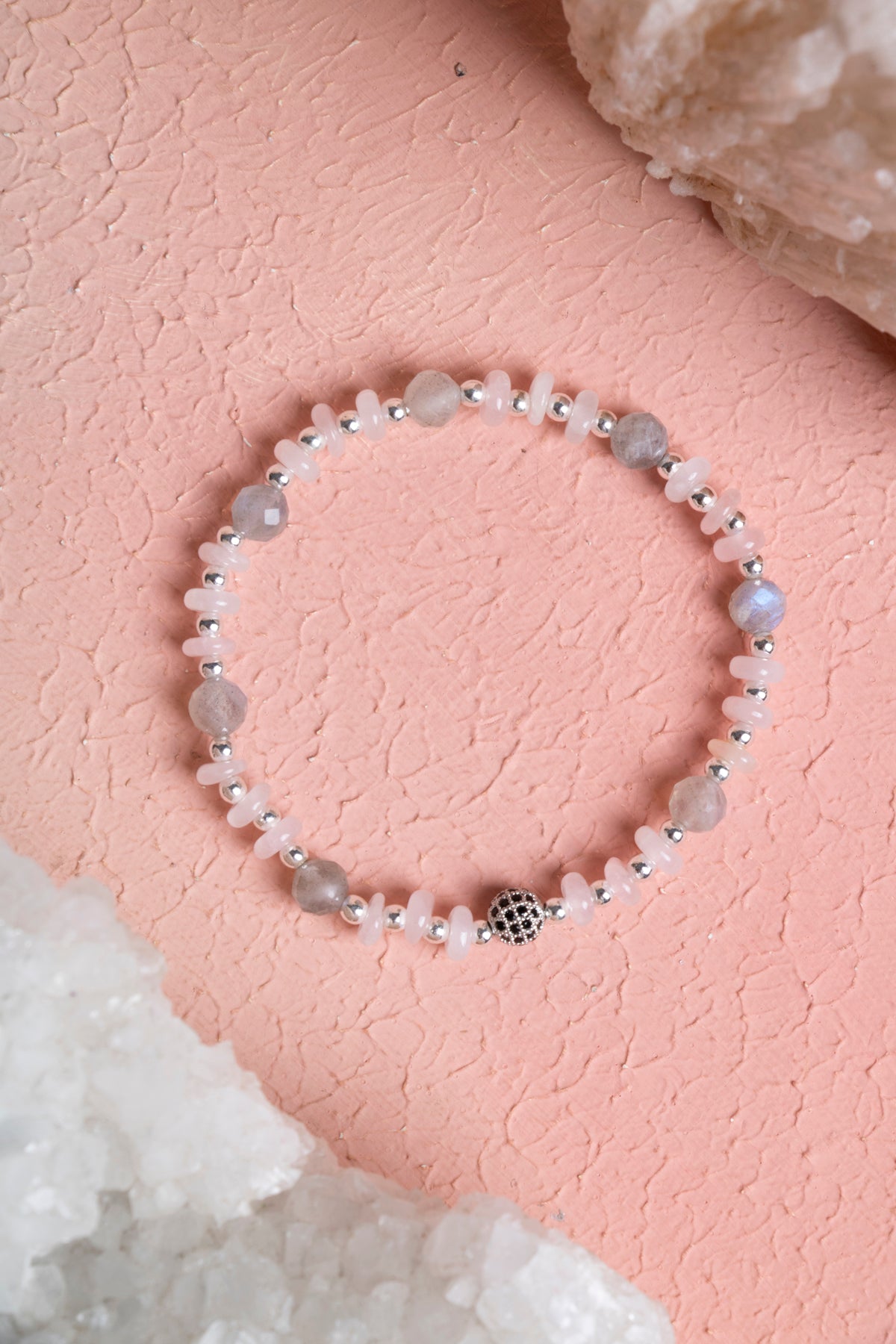Laboratory Certified Rose Quartz, Hematite & Labradorite Natural Stone Bracelet