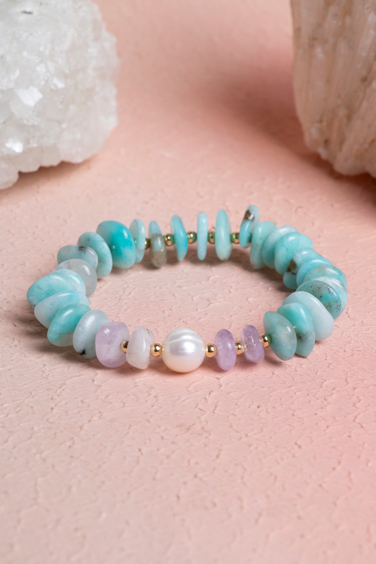 Laboratory Certified Pearl, Amethyst & Amazonite Natural Stone Bracelet