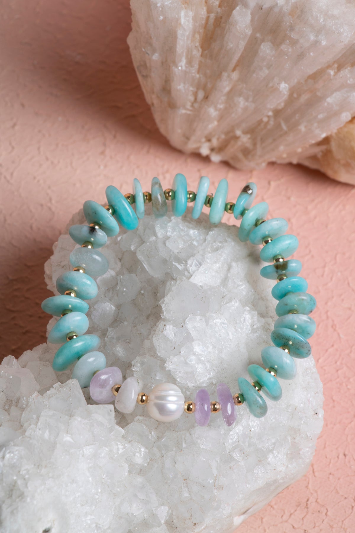 Laboratory Certified Pearl, Amethyst & Amazonite Natural Stone Bracelet