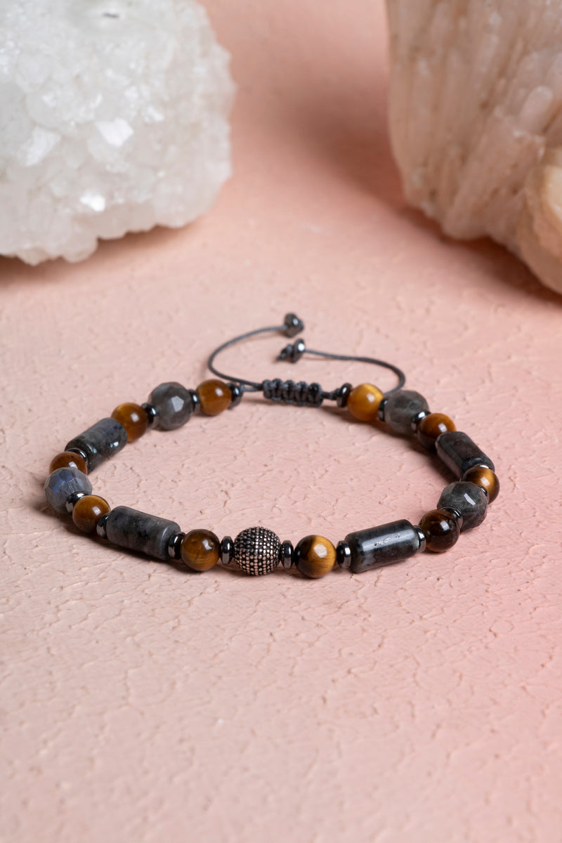 Laboratory Certified Tiger’s Eye & Labradorite Natural Stone Bracelet