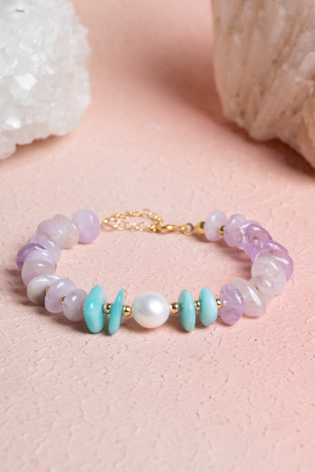 Laboratory Certified Amethyst, Pearl & Amazonite Natural Stone Bracelet