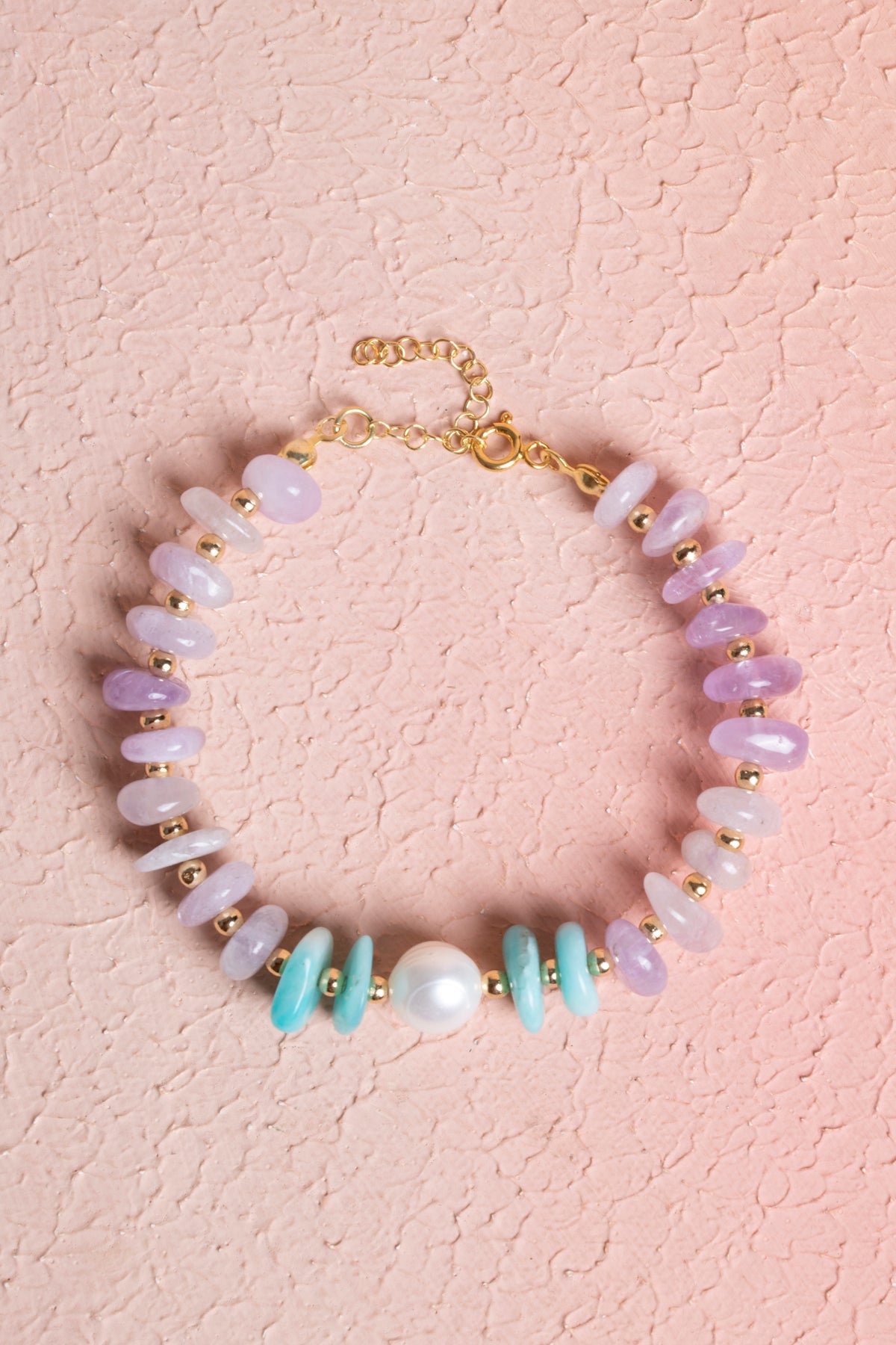 Laboratory Certified Amethyst, Pearl & Amazonite Natural Stone Bracelet