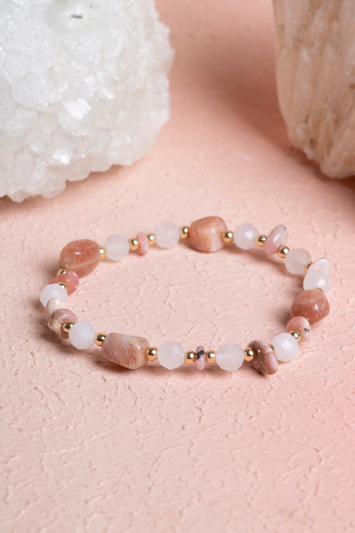 Laboratory Certified Sunstone & Rose Quartz Natural Stone Bracelet