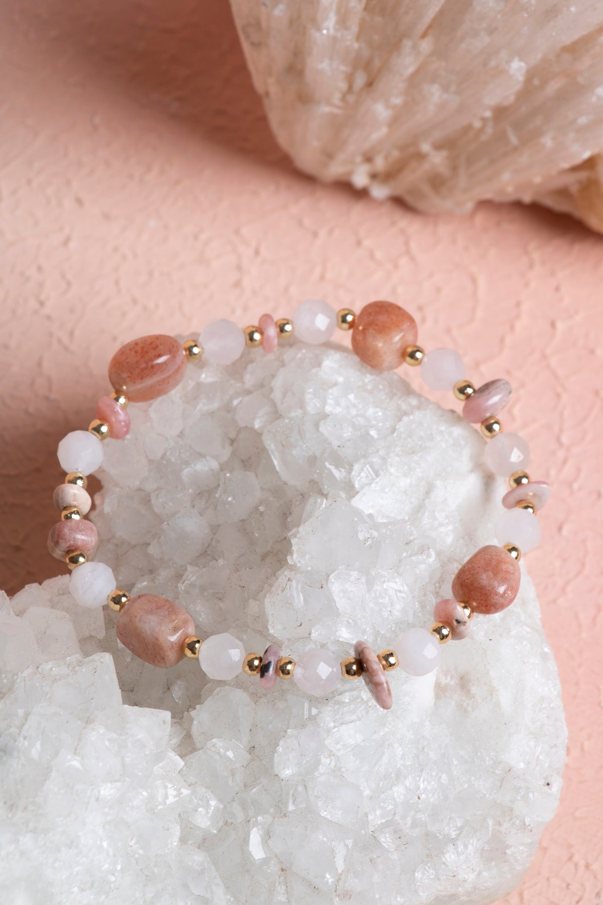 Laboratory Certified Sunstone & Rose Quartz Natural Stone Bracelet