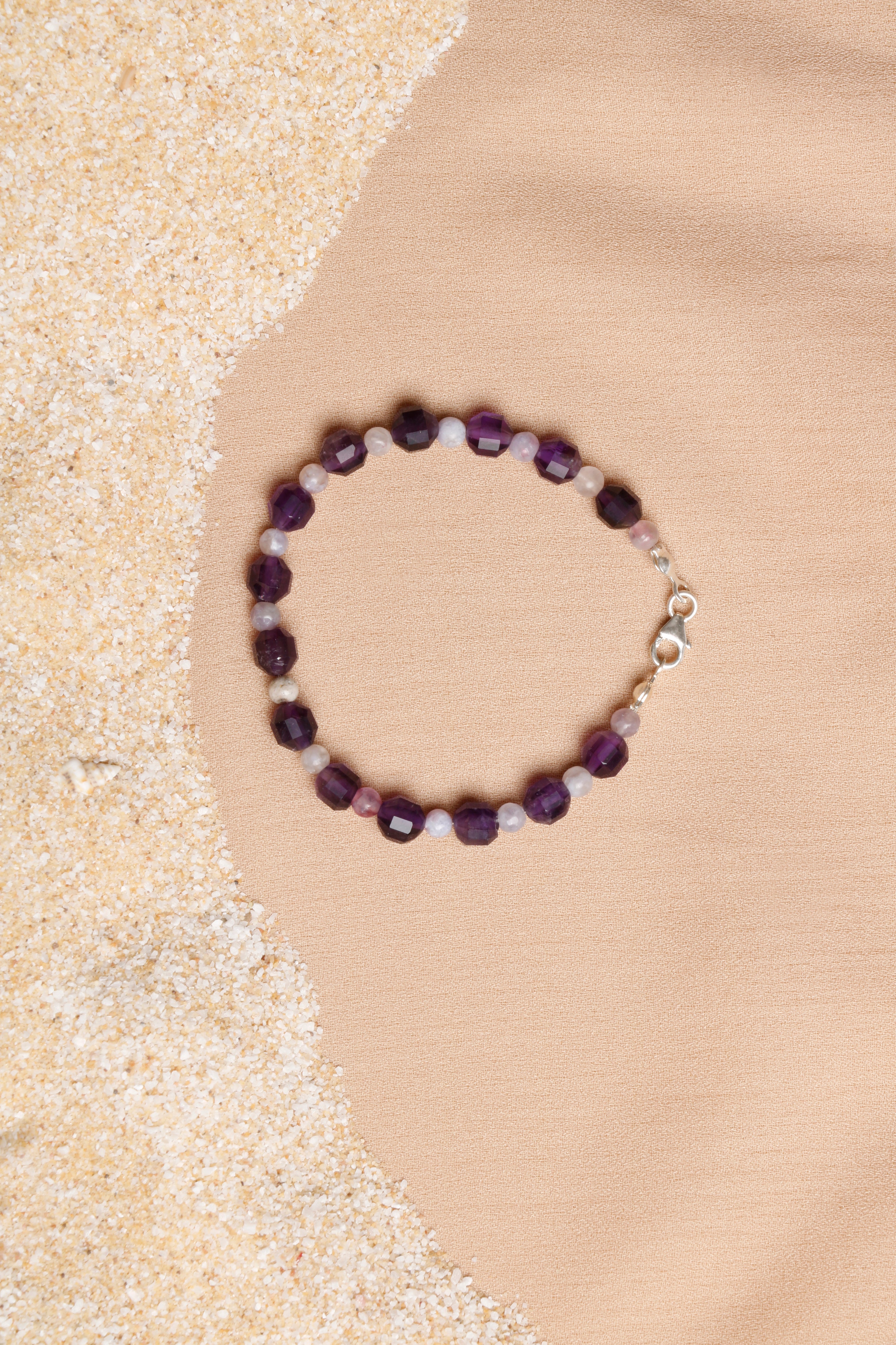Laboratory Certified Amethyst & Aquamarine Natural Stone Bracelet