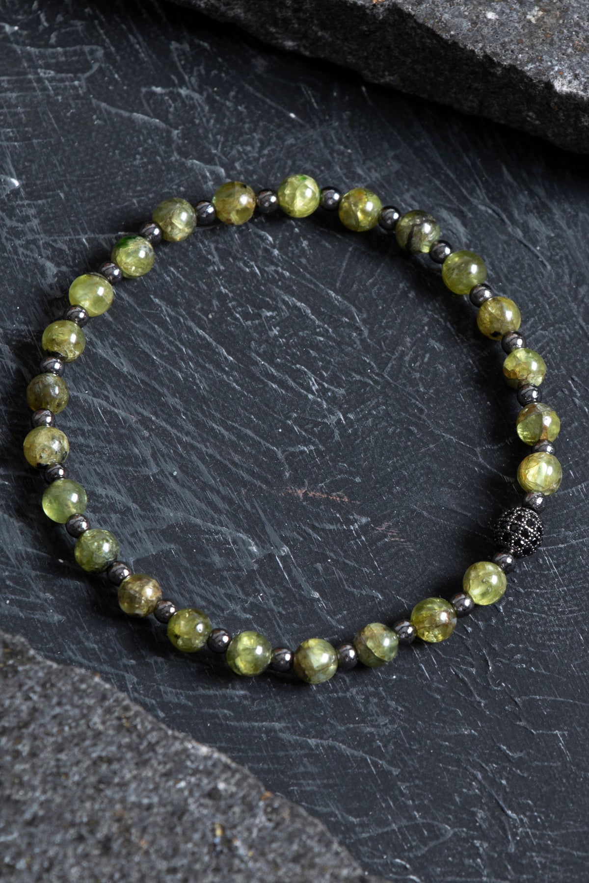 Laboratory Certified Peridot (Zebercet) & Hematite Natural Stone Bracelet
