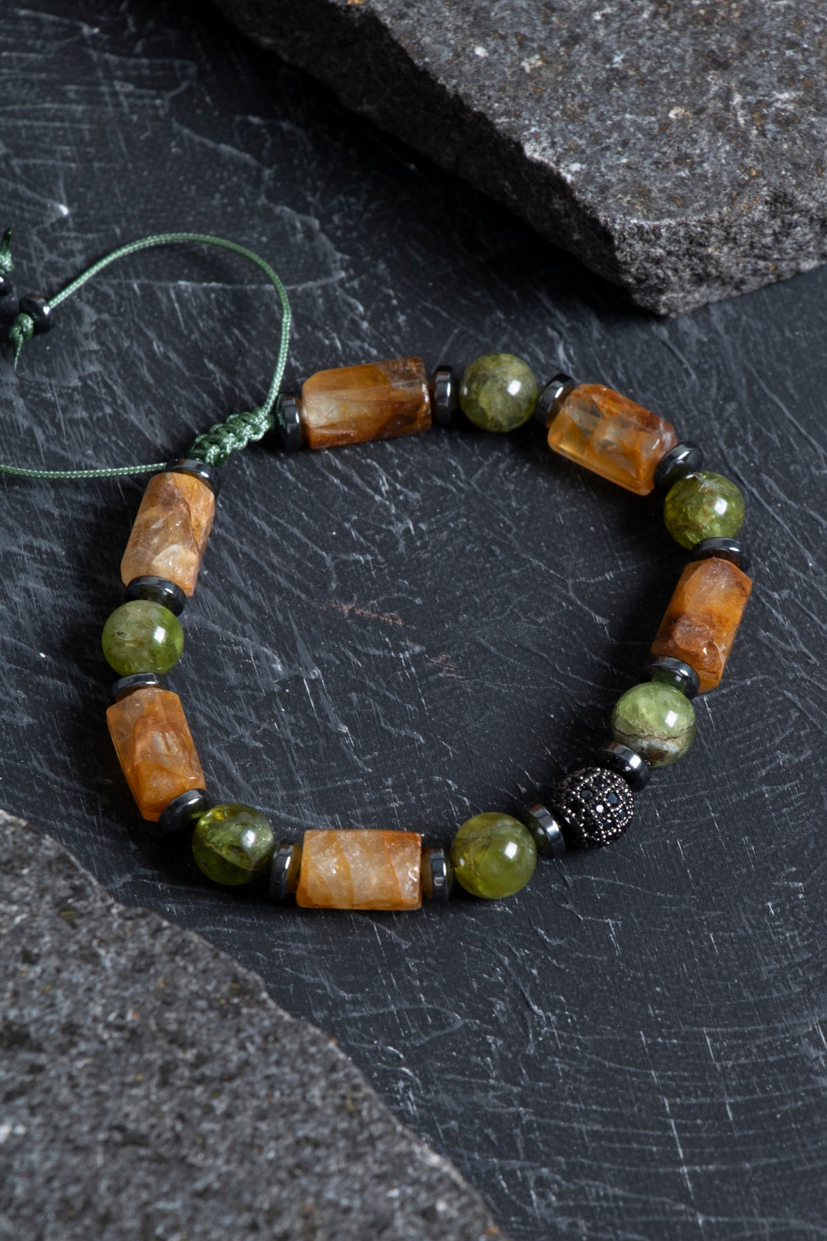 Laboratory Certified Citrine, Peridot (Zebercet) & Hematite Natural Stone Bracelet