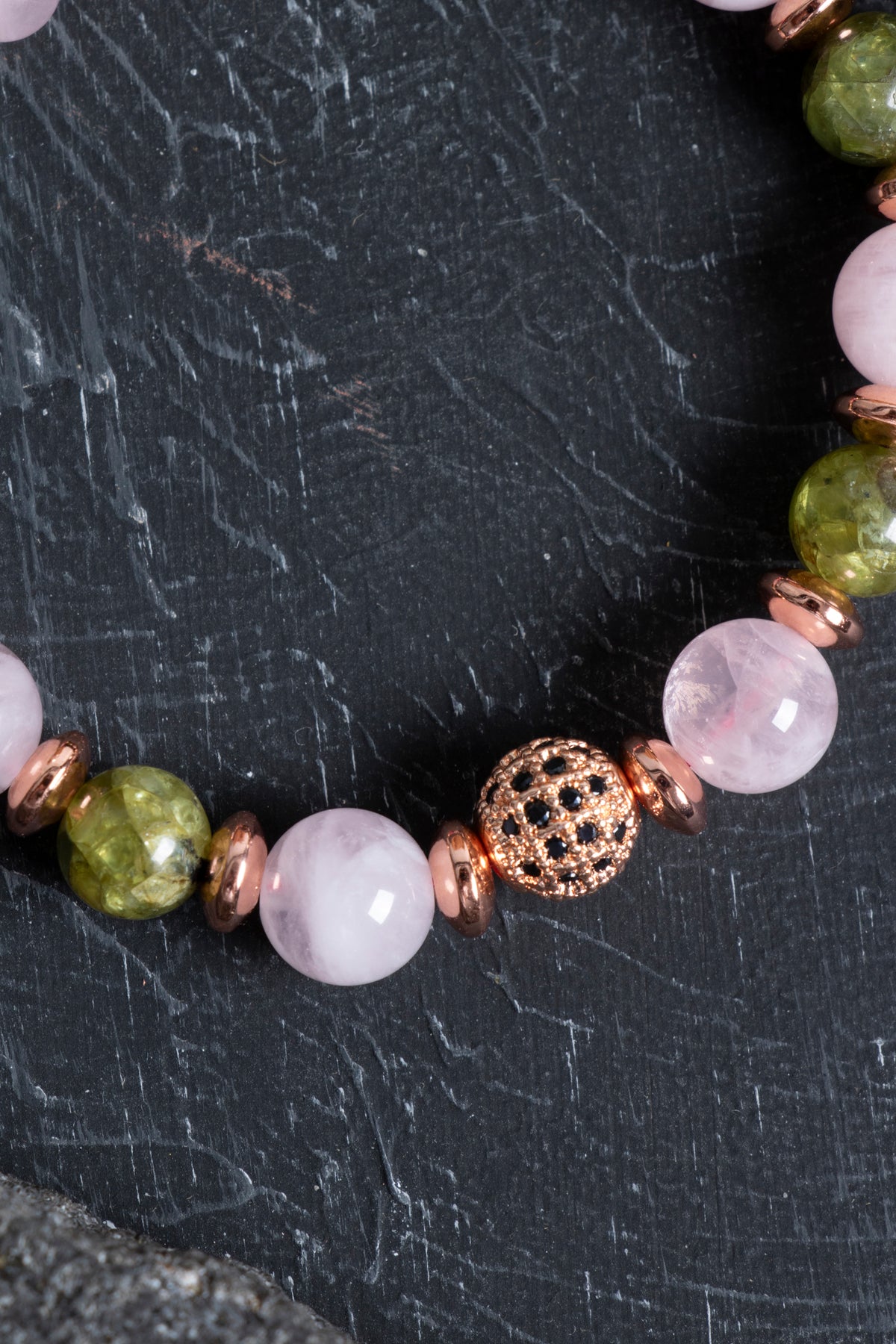 Laboratory Certified Peridot (Zebercet), Rose Quartz & Hematite Natural Stone Bracelet