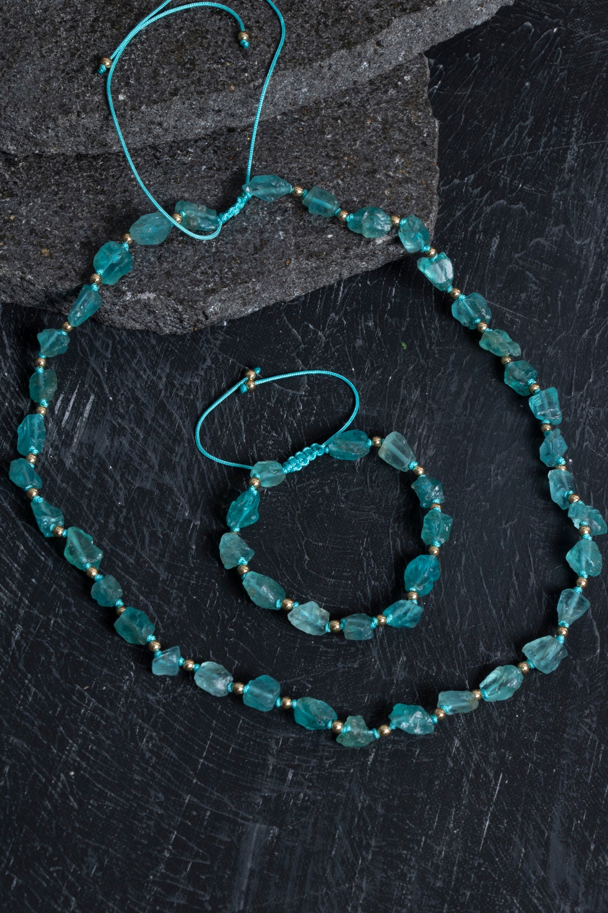 Laboratory Certified Hematite & Apatite Natural Stone Set (Necklace & Bracelet)