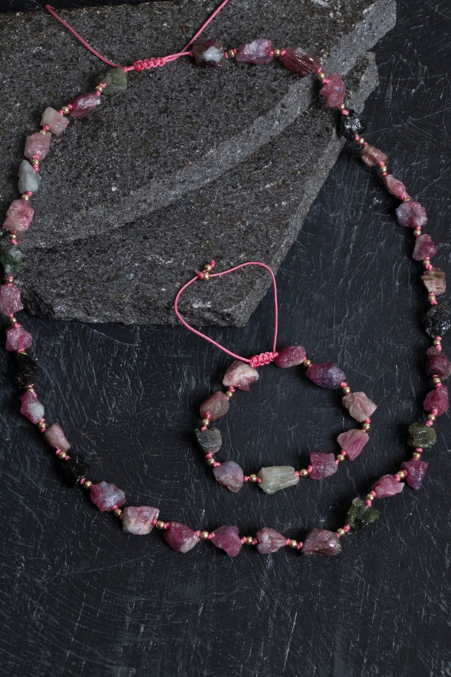 Laboratory Certified Tourmaline & Hematite Natural Stone Set (Necklace & Bracelet)