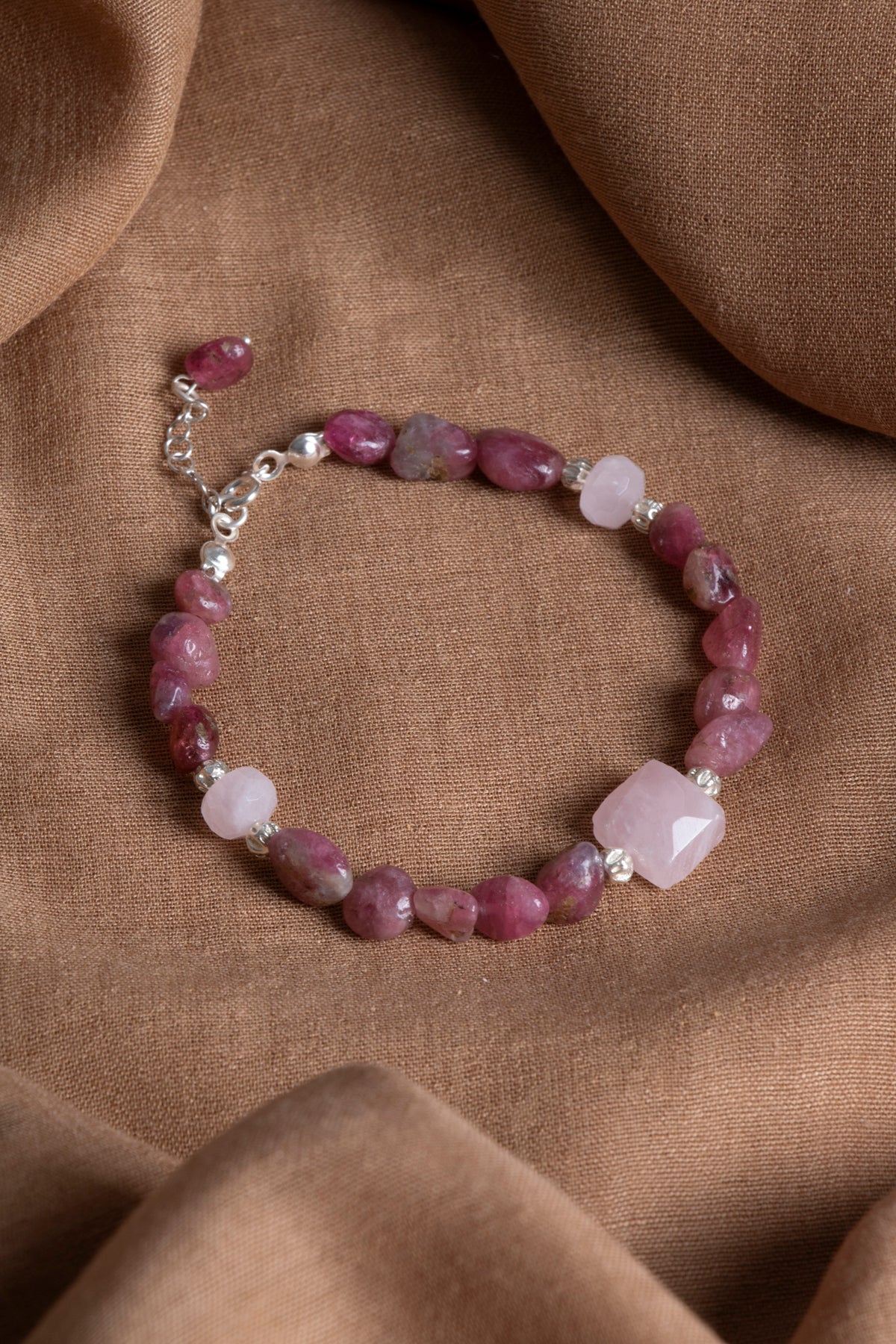 Laboratory Certified Tourmaline & Rose Quartz 925 Sterling Silver Bracelet