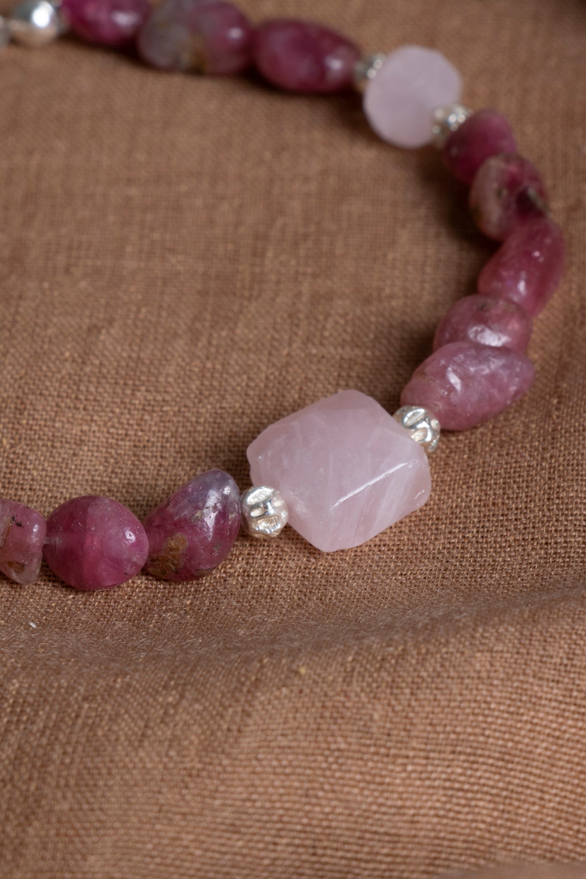 Laboratory Certified Tourmaline & Rose Quartz 925 Sterling Silver Bracelet