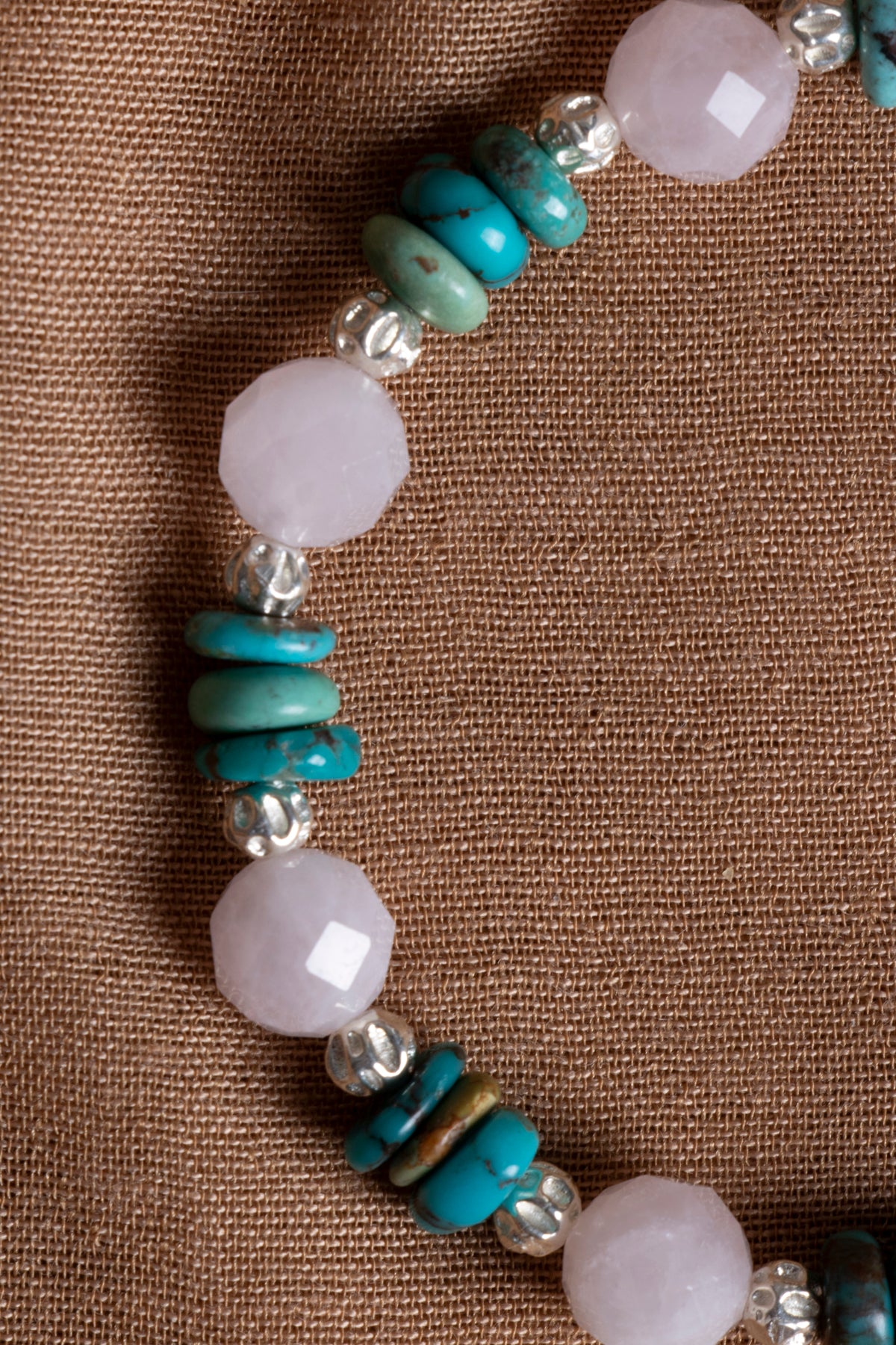 Laboratory Certified Rose Quartz & Turquoise 925 Sterling Silver Bracelet