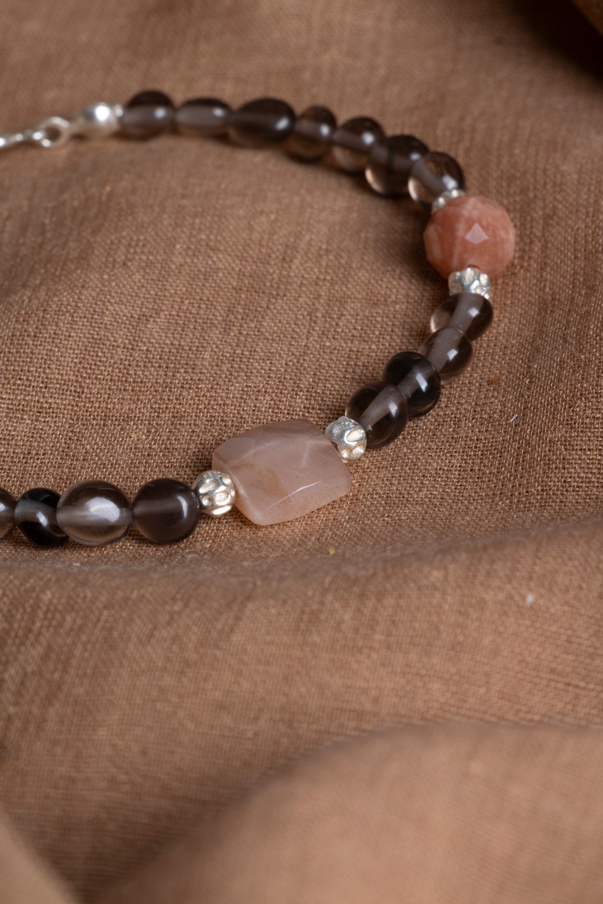 Laboratory Certified Smoky Quartz & Sunstone 925 Sterling Silver Bracelet