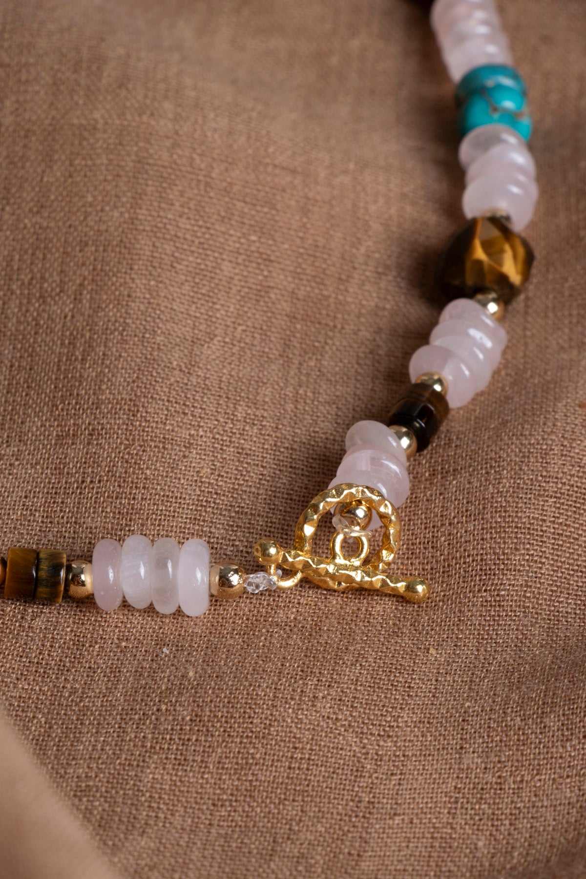 Laboratory Certified Tiger’s Eye, Rose Quartz & Turquoise 925 Sterling Silver Necklace