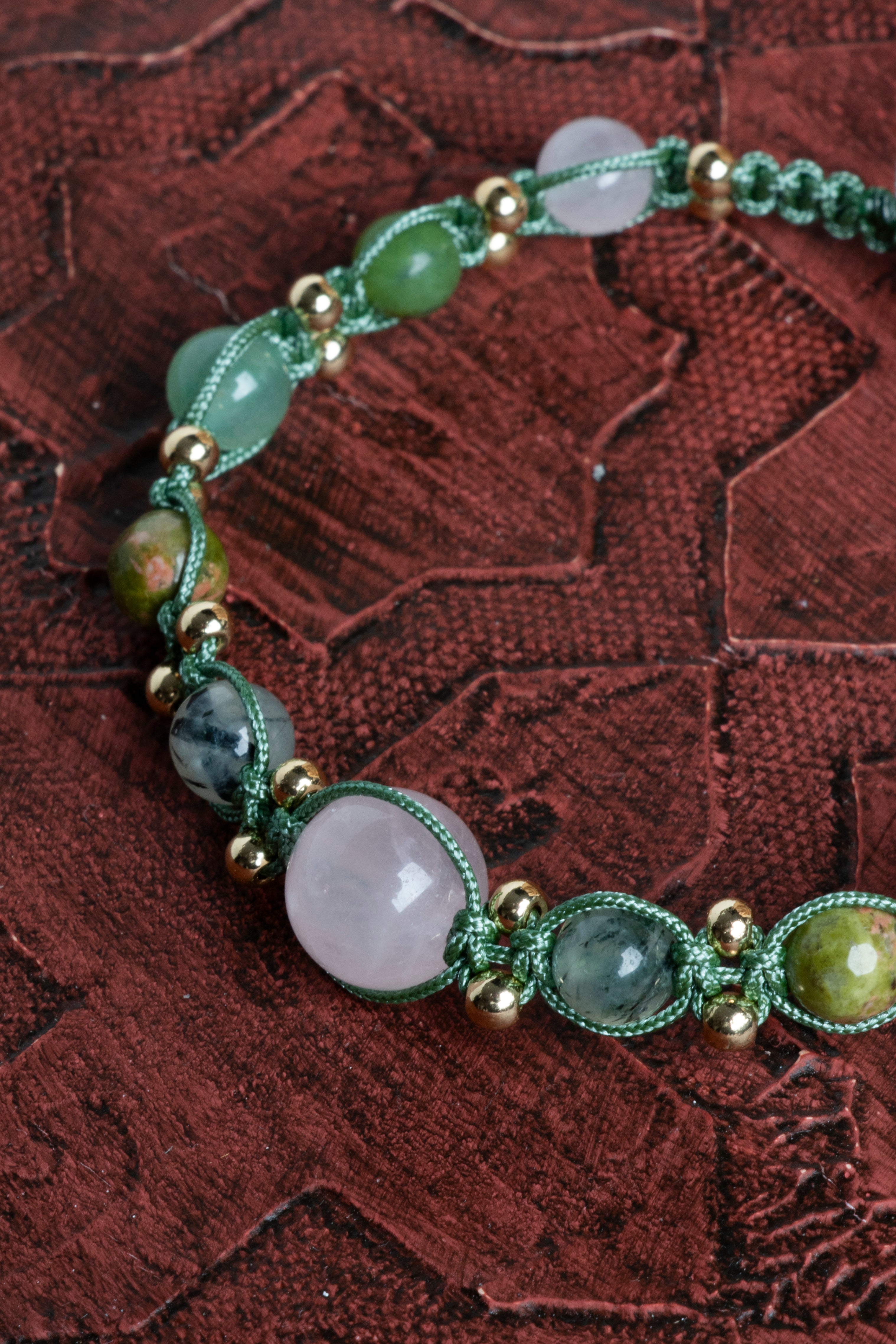 Laboratory Certified Agate, Green Aventurine & Rose Quartz Natural Stone Bracelet