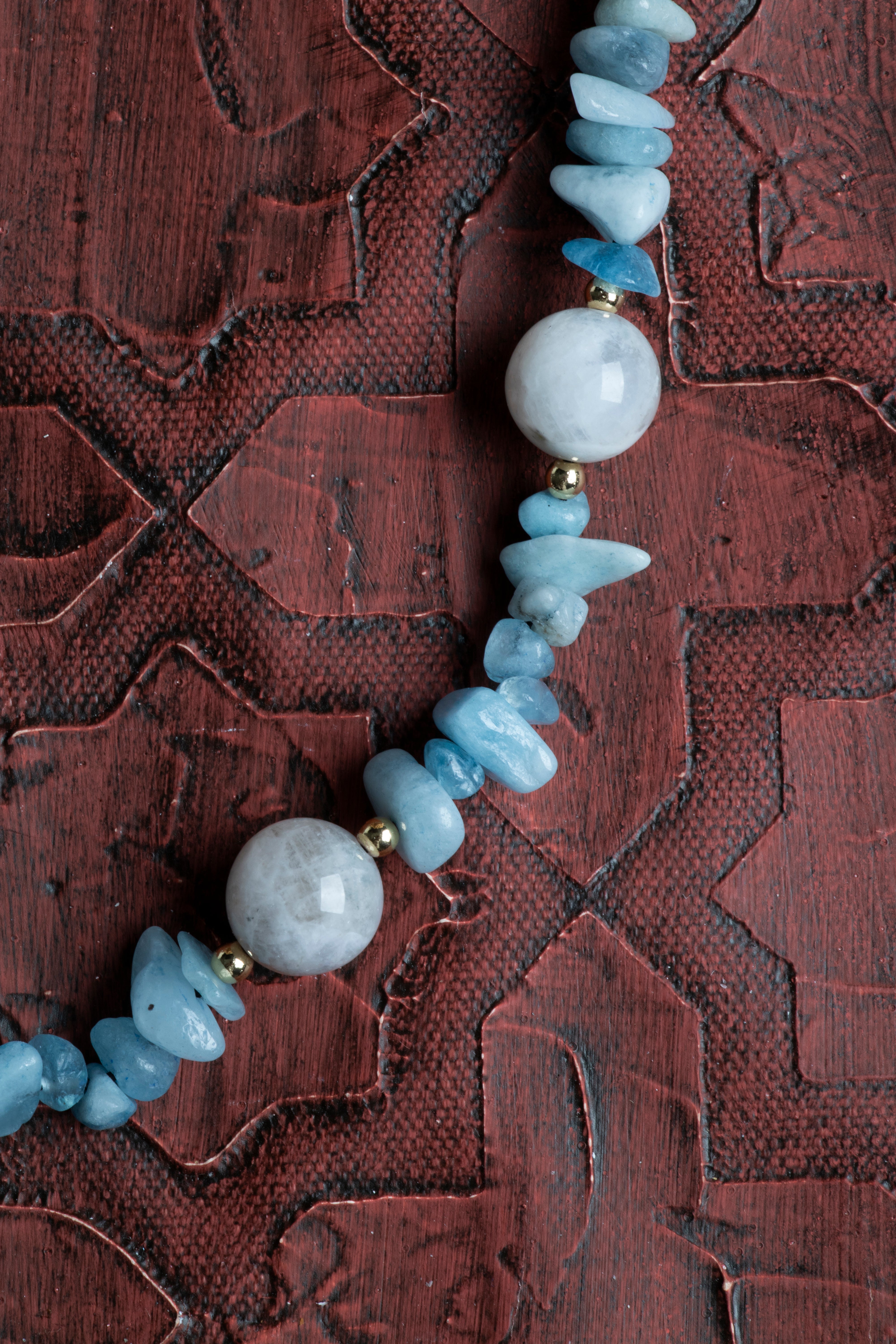 Laboratory Certified Moonstone & Aquamarine Natural Stone 925 Sterling Silver Necklace